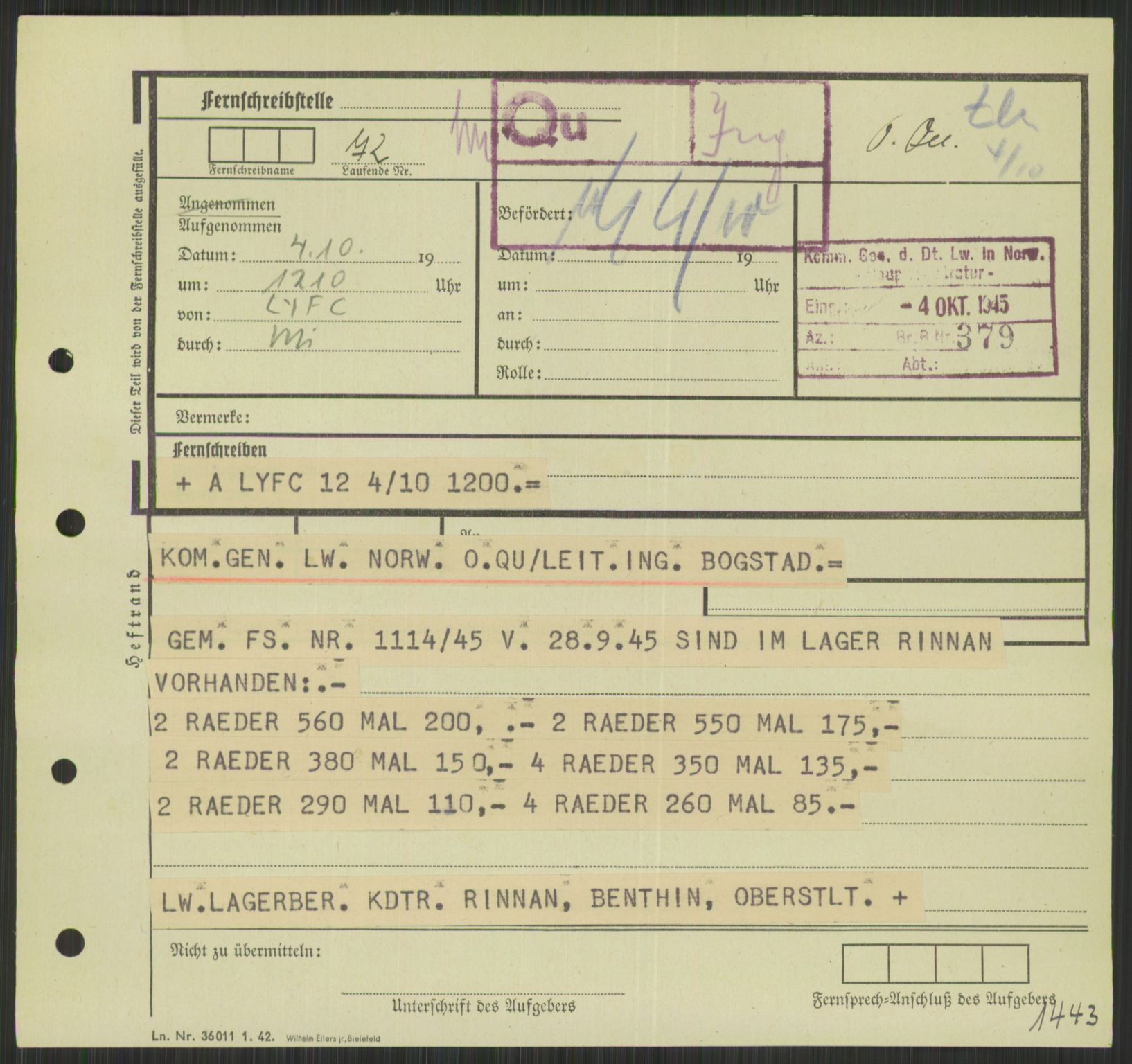 Deutscher Oberbefehlshaber Norwegen (DOBN), AV/RA-RAFA-2197/D/Di/L0066: AOK 20/WBN-DOBN Luftwaffe/Komm G. d.Dt.Lw. in Norwegen, 1945, p. 835