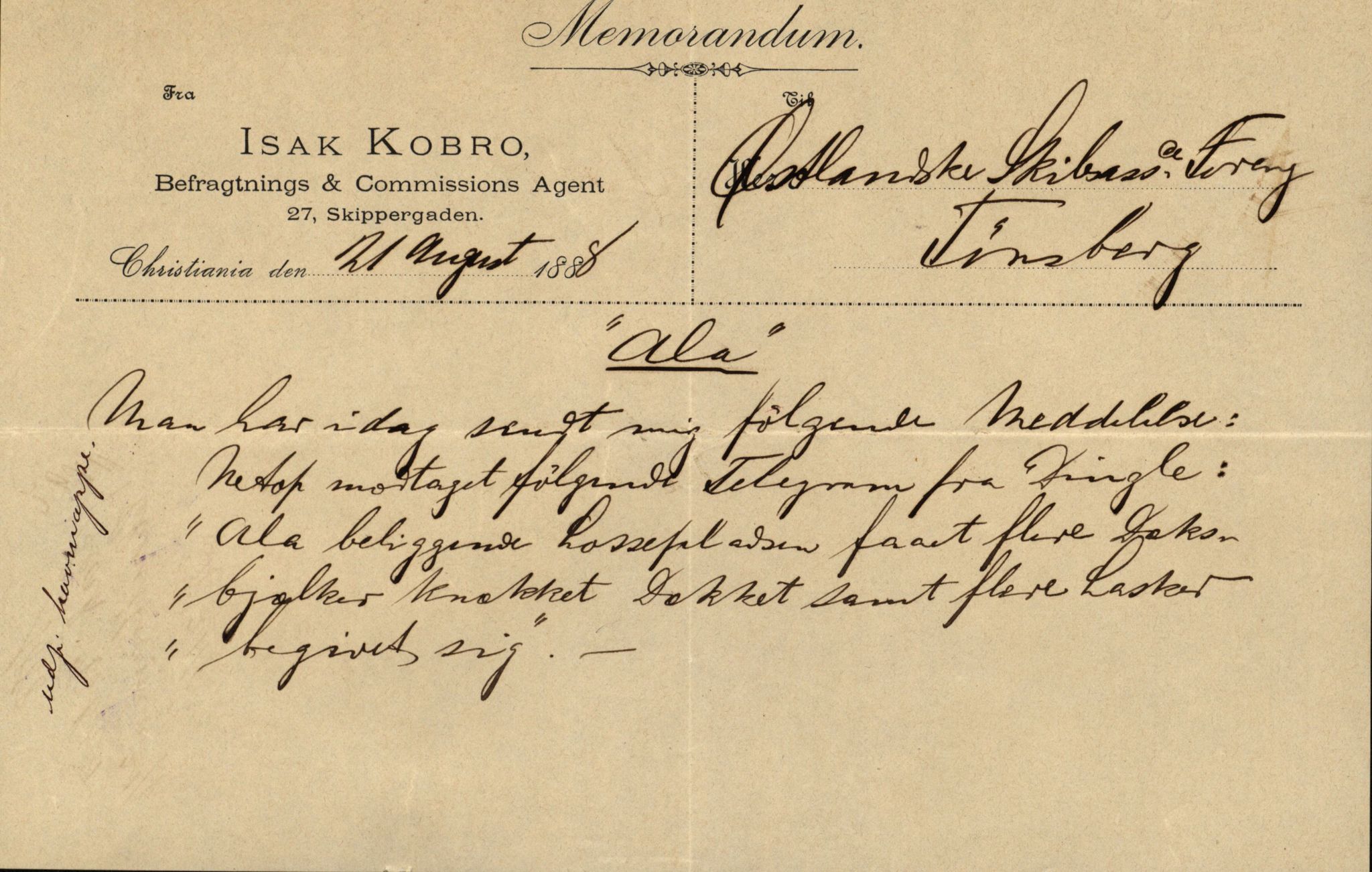 Pa 63 - Østlandske skibsassuranceforening, VEMU/A-1079/G/Ga/L0021/0012: Havaridokumenter / Agathe, Ala, Aalesund, Achiles, Præsident Harbitz, 1888, p. 10