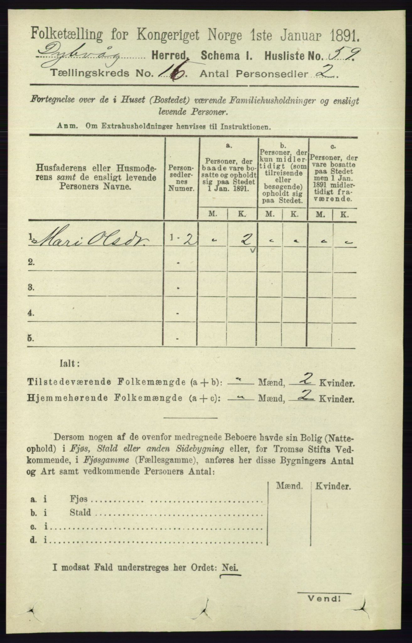 RA, 1891 census for 0915 Dypvåg, 1891, p. 6383