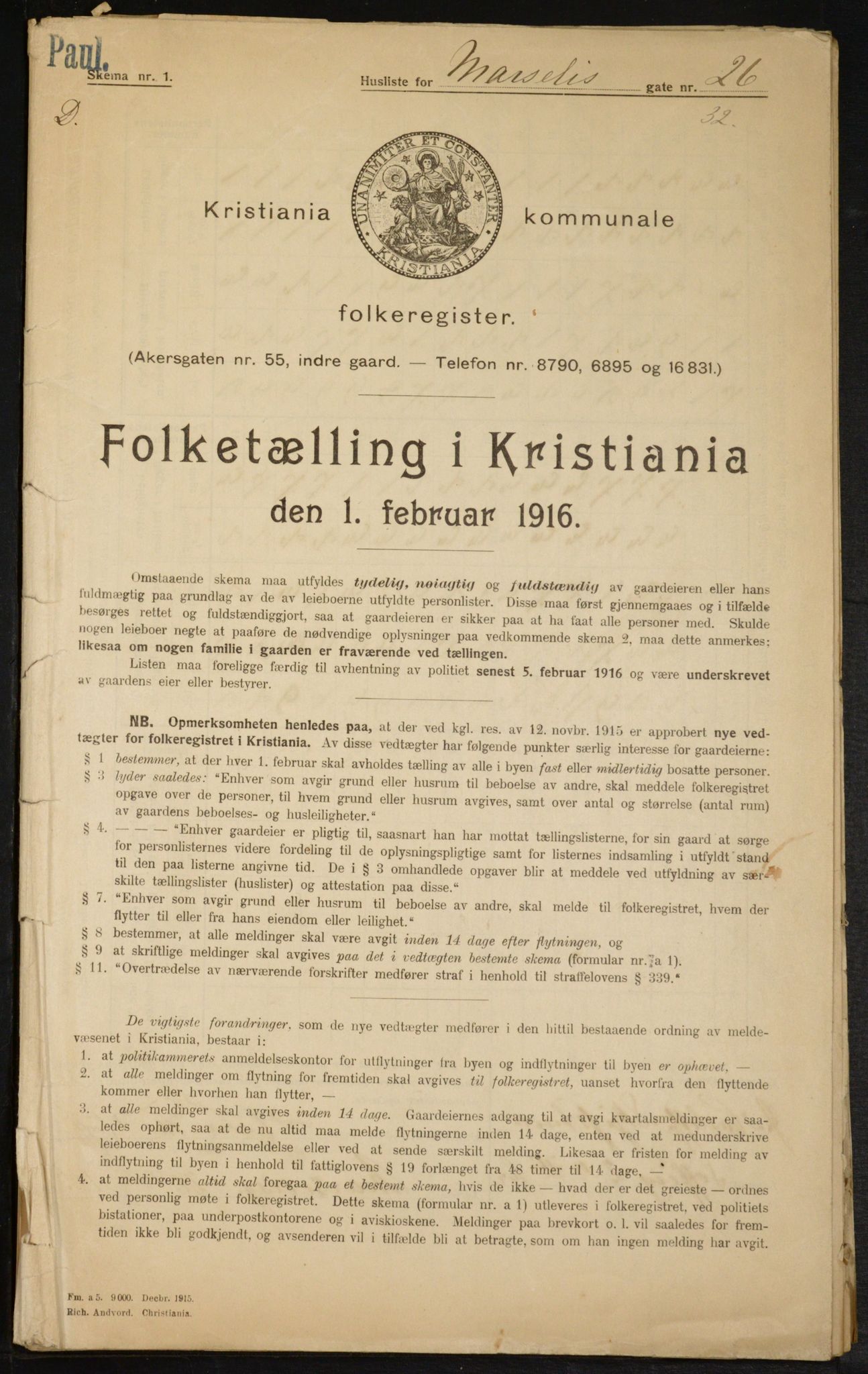 OBA, Municipal Census 1916 for Kristiania, 1916, p. 66102