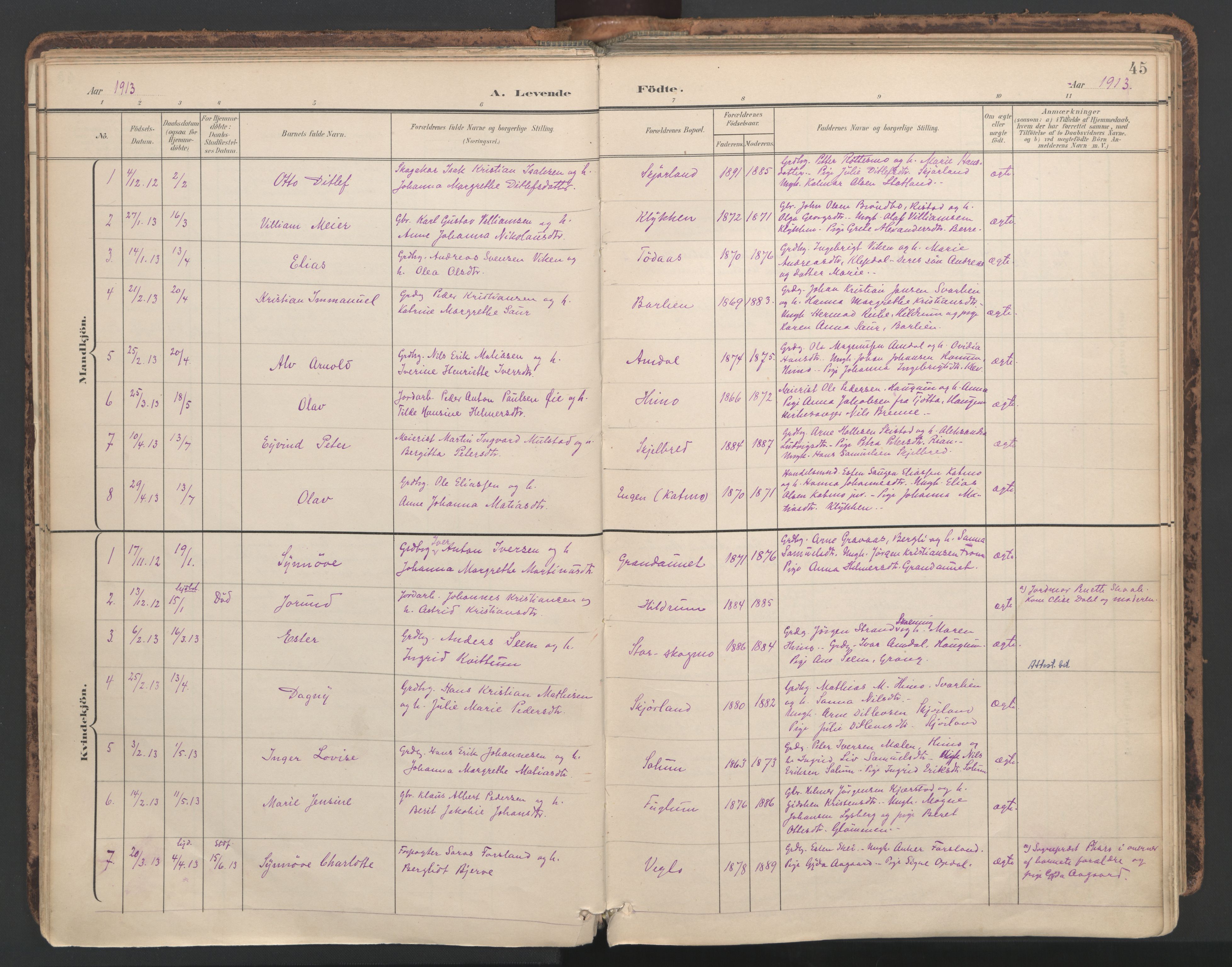 Ministerialprotokoller, klokkerbøker og fødselsregistre - Nord-Trøndelag, SAT/A-1458/764/L0556: Parish register (official) no. 764A11, 1897-1924, p. 45