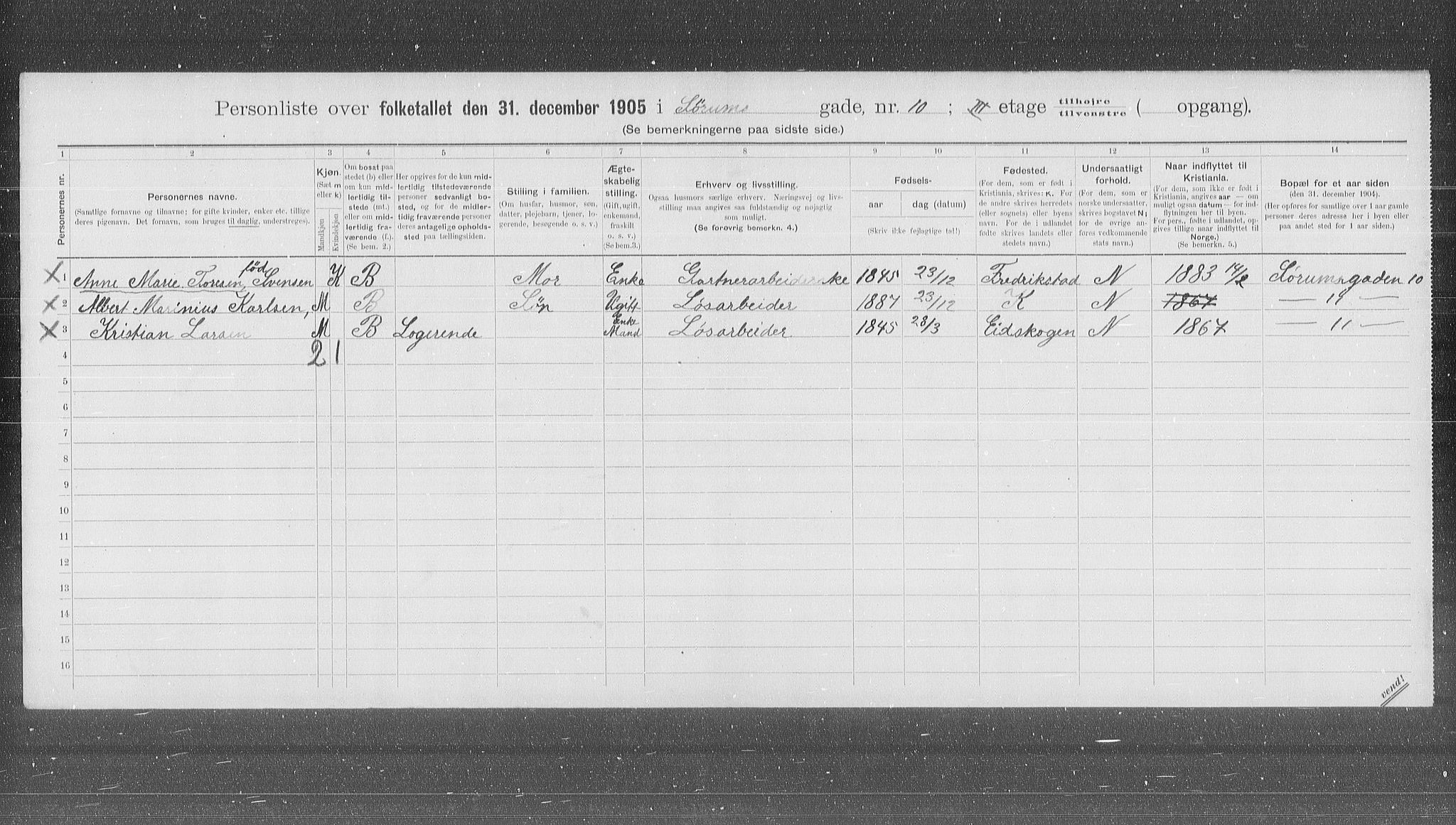 OBA, Municipal Census 1905 for Kristiania, 1905, p. 56031