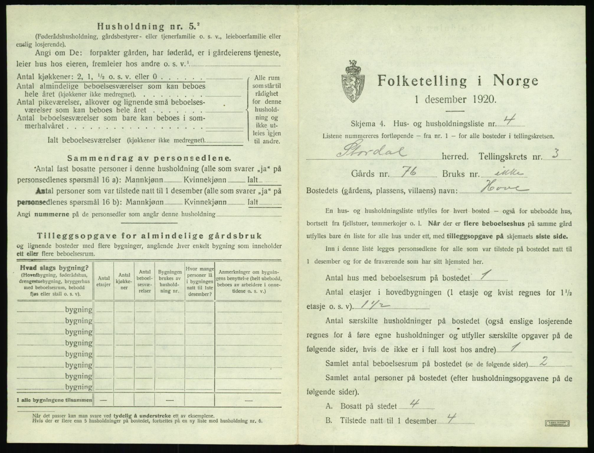 SAT, 1920 census for Stordal, 1920, p. 108