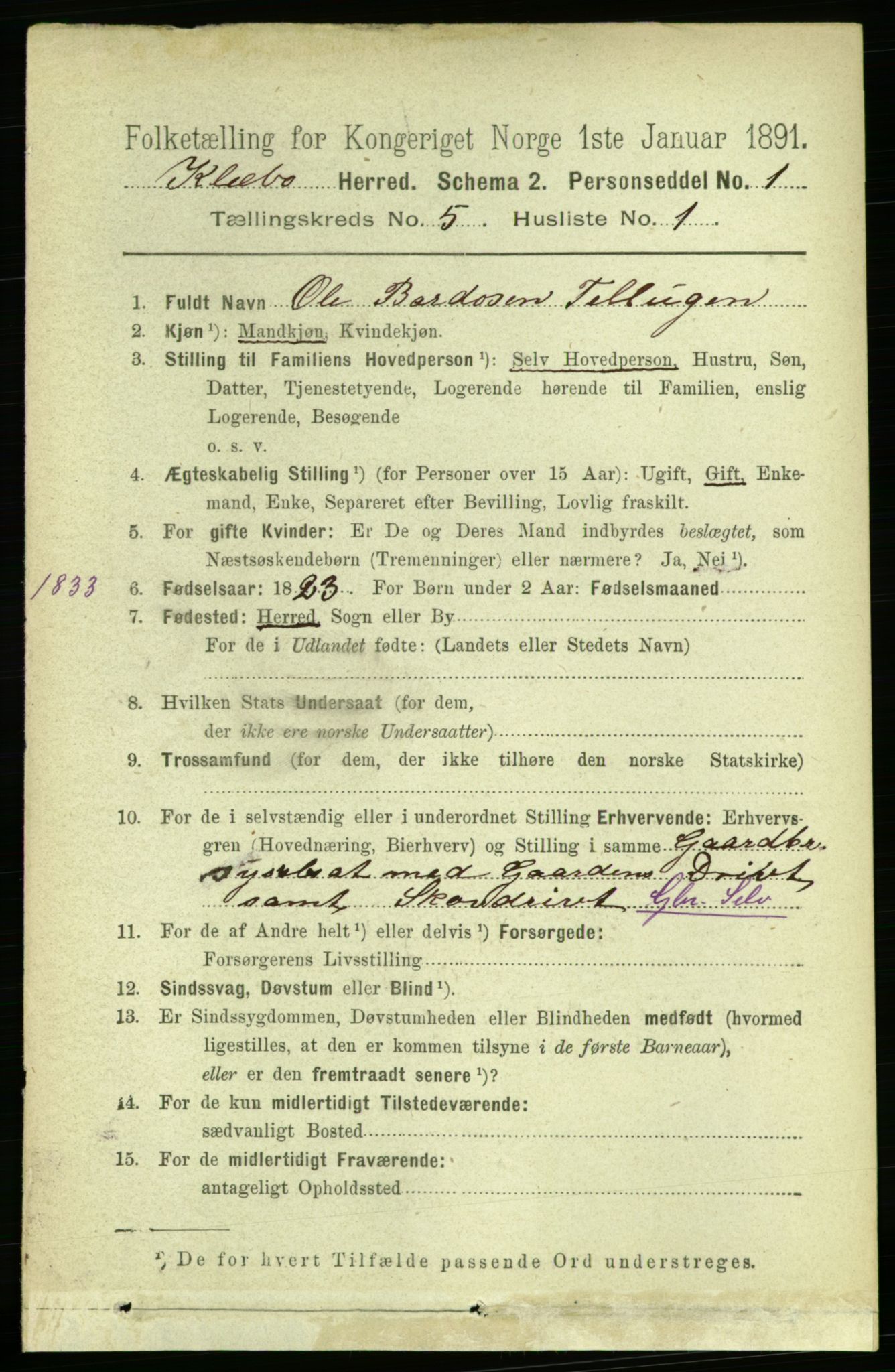 RA, 1891 census for 1662 Klæbu, 1891, p. 1041