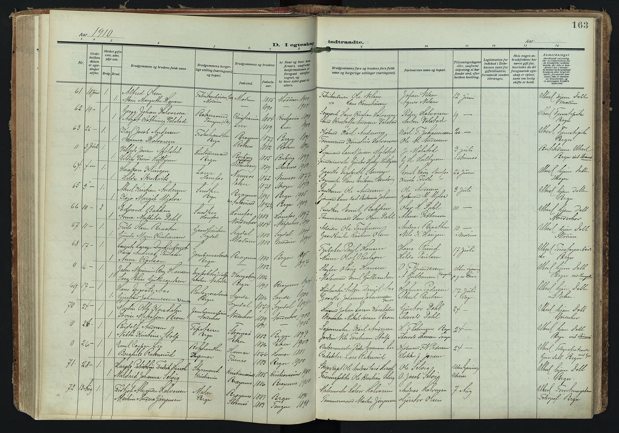 Bragernes kirkebøker, SAKO/A-6/F/Fc/L0008: Parish register (official) no. III 8, 1909-1921, p. 163