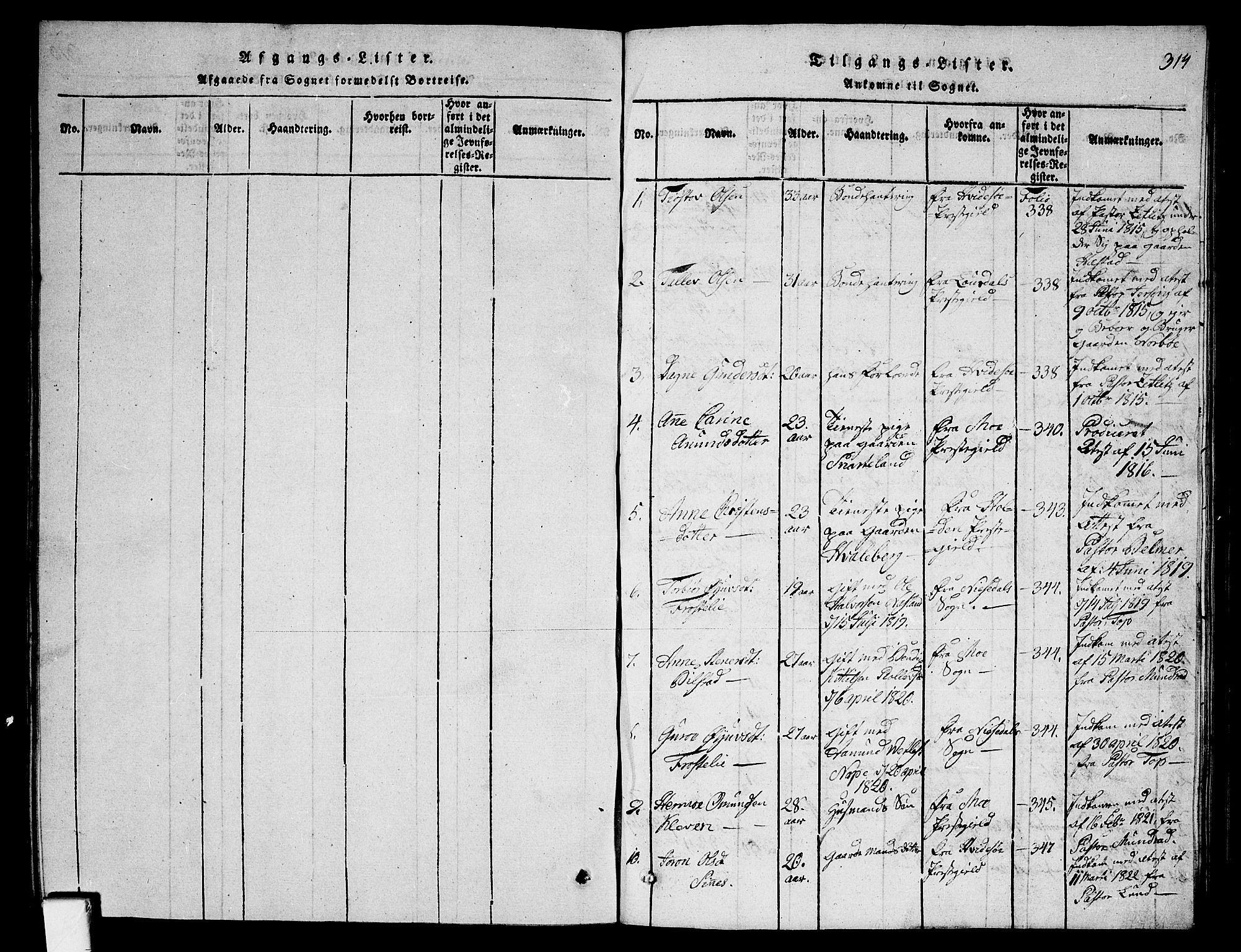 Fyresdal kirkebøker, SAKO/A-263/G/Ga/L0001: Parish register (copy) no. I 1, 1816-1840, p. 314