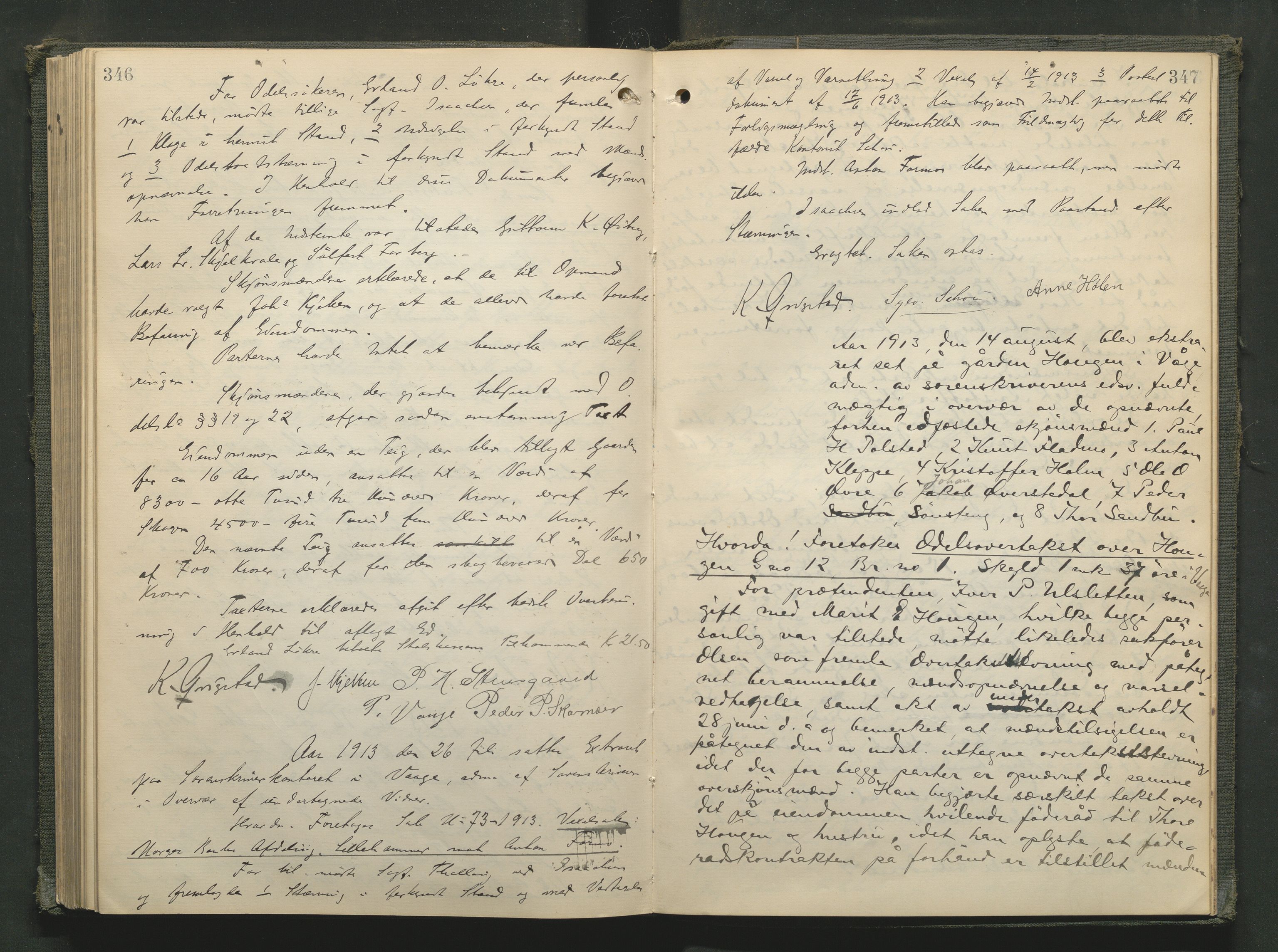 Nord-Gudbrandsdal tingrett, AV/SAH-TING-002/G/Gc/Gcb/L0008: Ekstrarettsprotokoll for åstedssaker, 1909-1913, p. 346-347