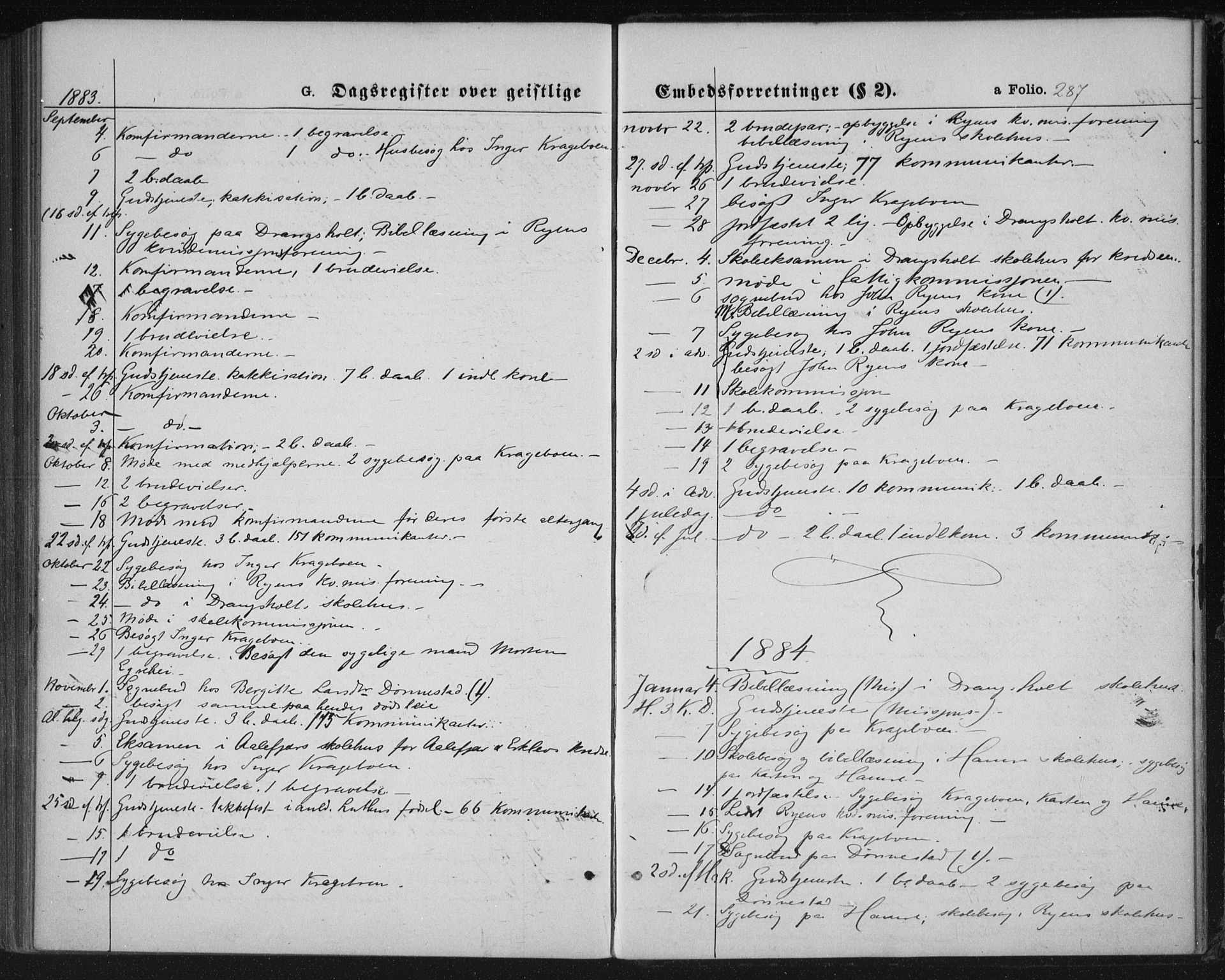 Tveit sokneprestkontor, SAK/1111-0043/F/Fa/L0006: Parish register (official) no. A 6, 1872-1886, p. 287