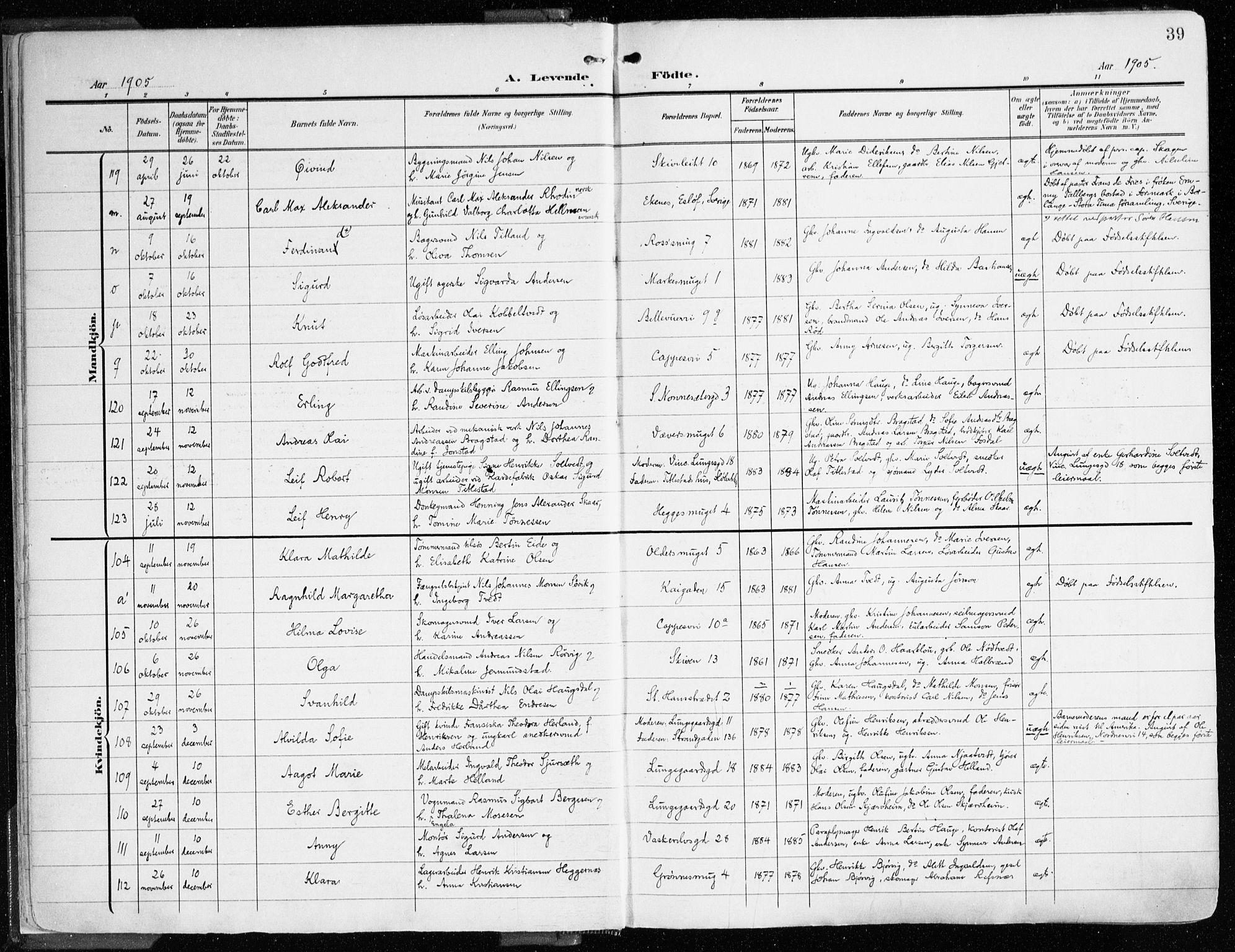 Domkirken sokneprestembete, SAB/A-74801/H/Haa/L0025: Parish register (official) no. B 8, 1903-1925, p. 39