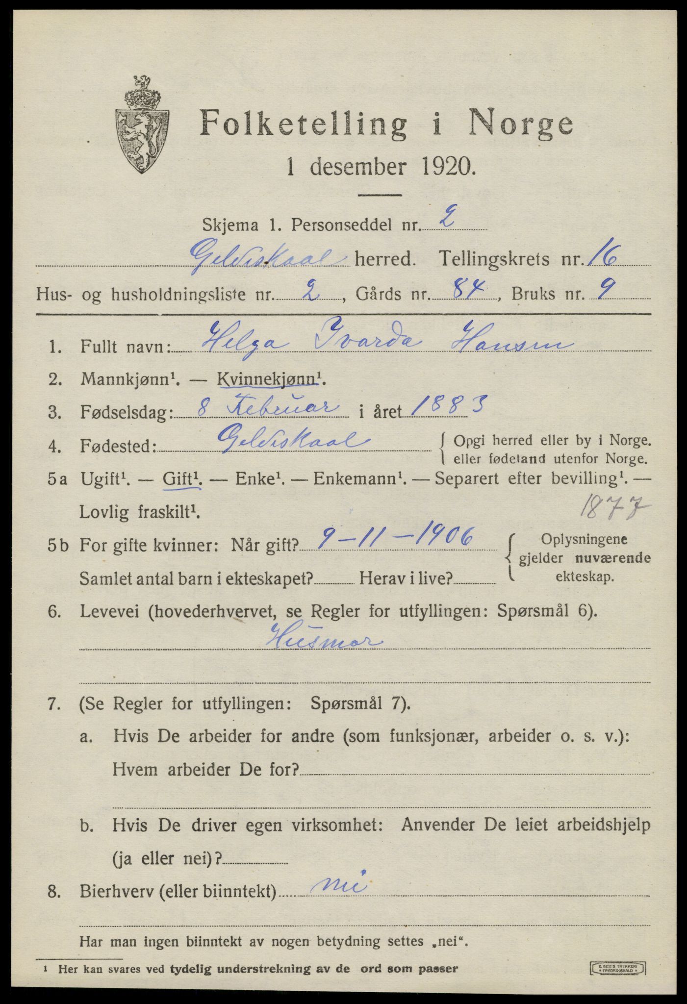 SAT, 1920 census for Gildeskål, 1920, p. 10188