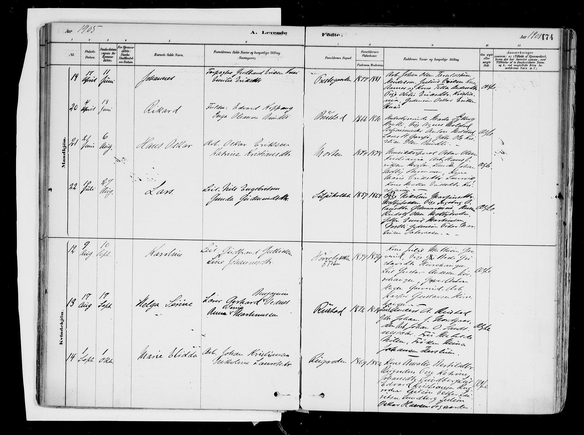 Hurdal prestekontor Kirkebøker, AV/SAO-A-10889/F/Fa/L0007: Parish register (official) no. I 7, 1878-1906, p. 174