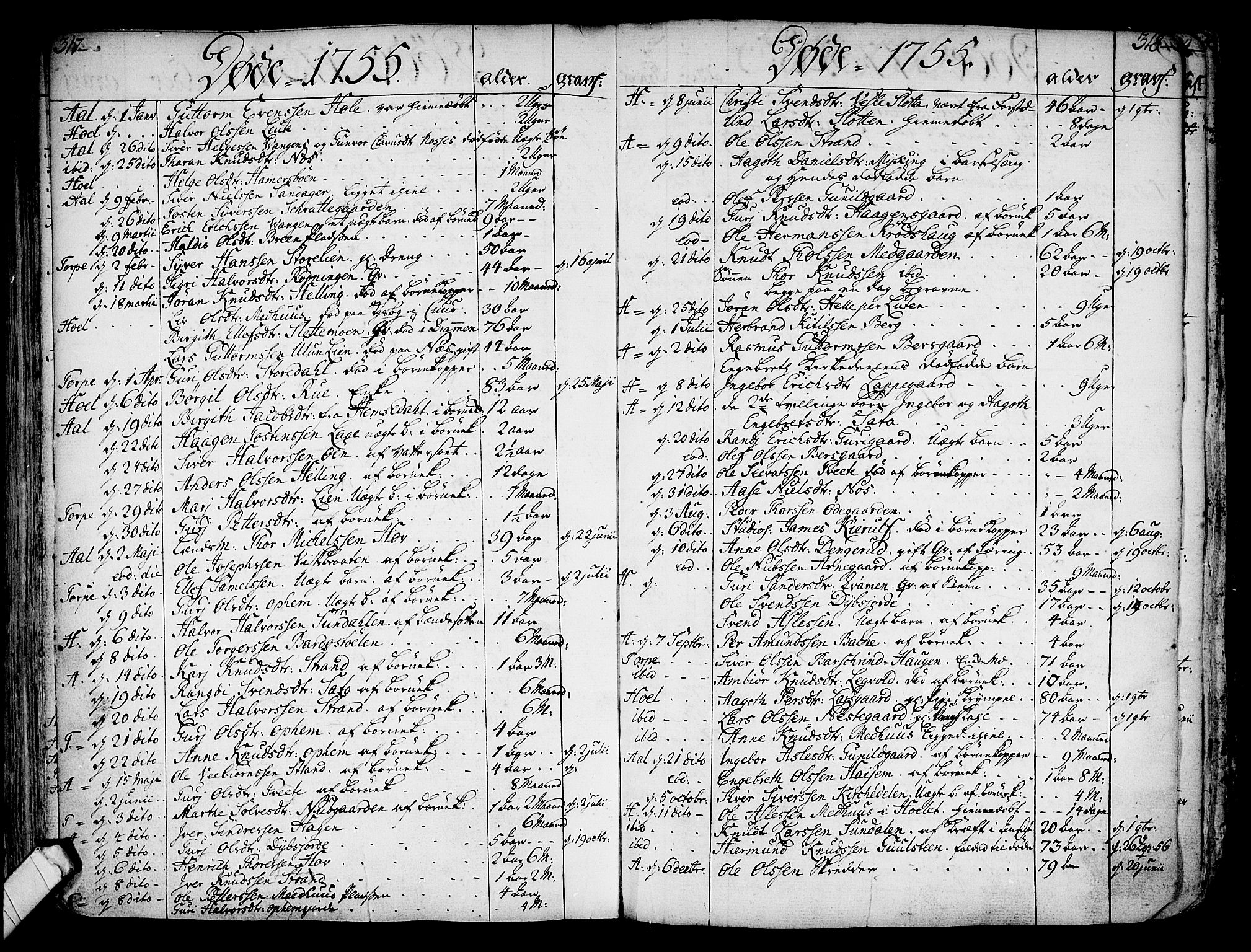 Ål kirkebøker, SAKO/A-249/F/Fa/L0001: Parish register (official) no. I 1, 1744-1769, p. 317-318