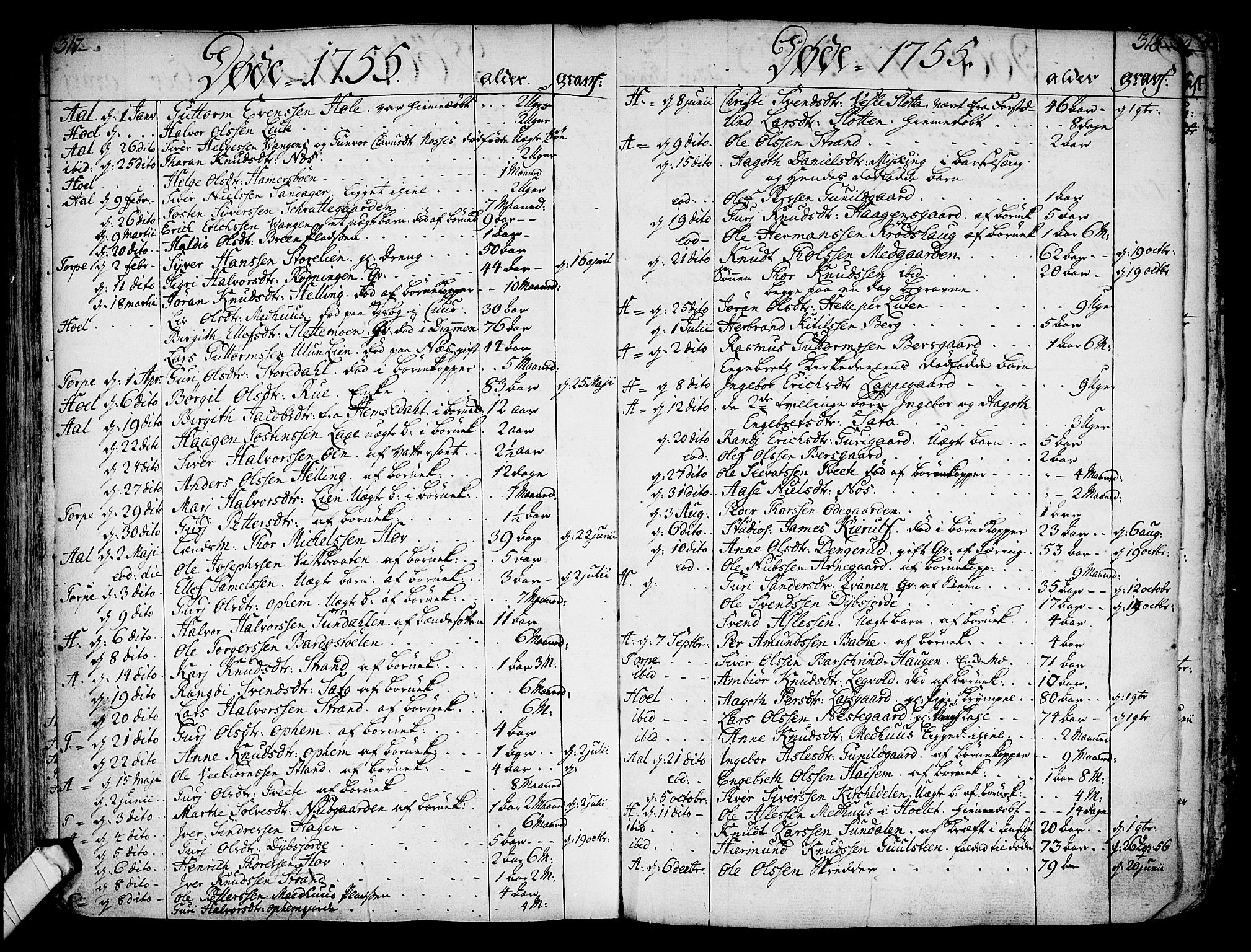 Ål kirkebøker, AV/SAKO-A-249/F/Fa/L0001: Parish register (official) no. I 1, 1744-1769, p. 317-318