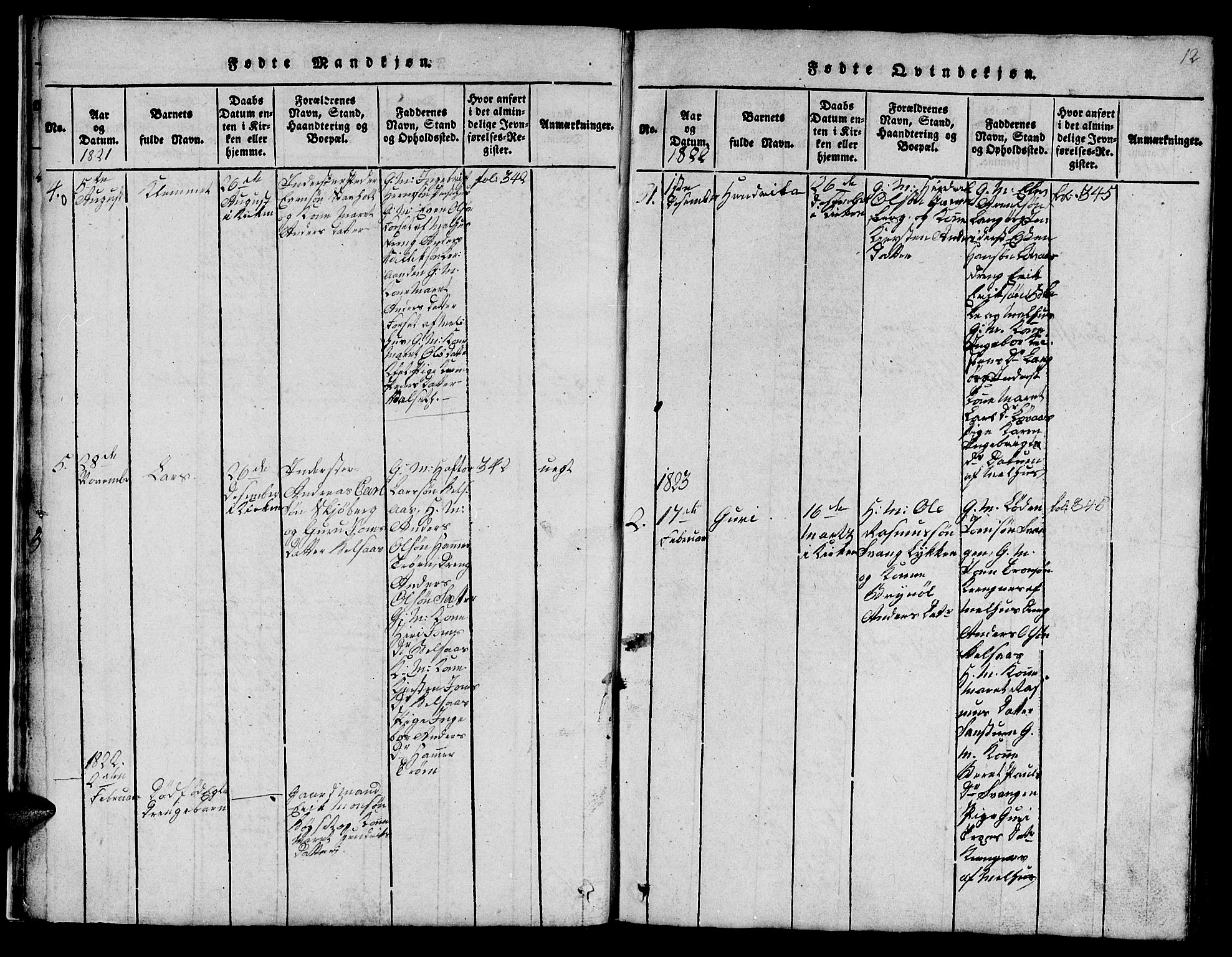 Ministerialprotokoller, klokkerbøker og fødselsregistre - Sør-Trøndelag, SAT/A-1456/666/L0788: Parish register (copy) no. 666C01, 1816-1847, p. 12