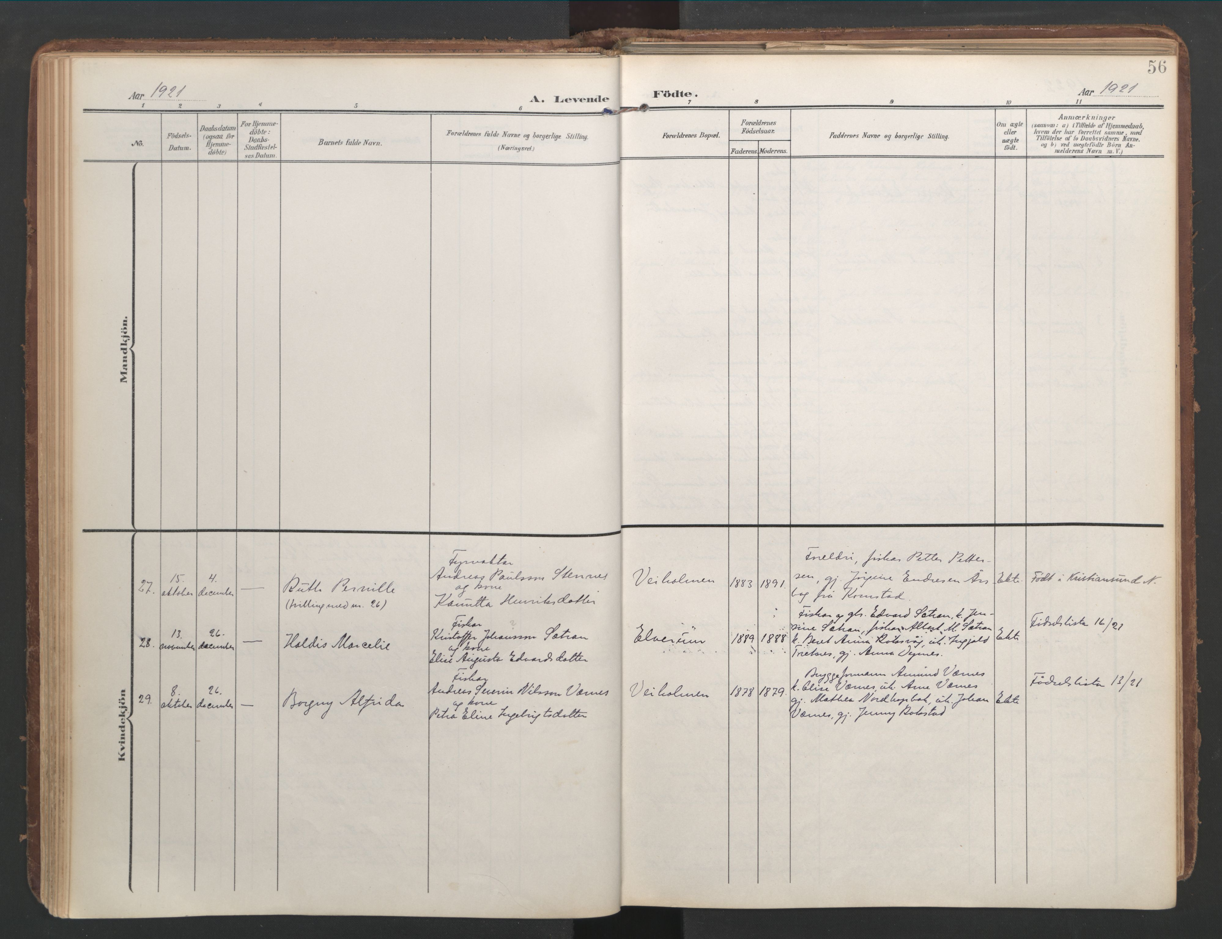 Ministerialprotokoller, klokkerbøker og fødselsregistre - Møre og Romsdal, AV/SAT-A-1454/583/L0955: Parish register (official) no. 583A02, 1907-1926, p. 56