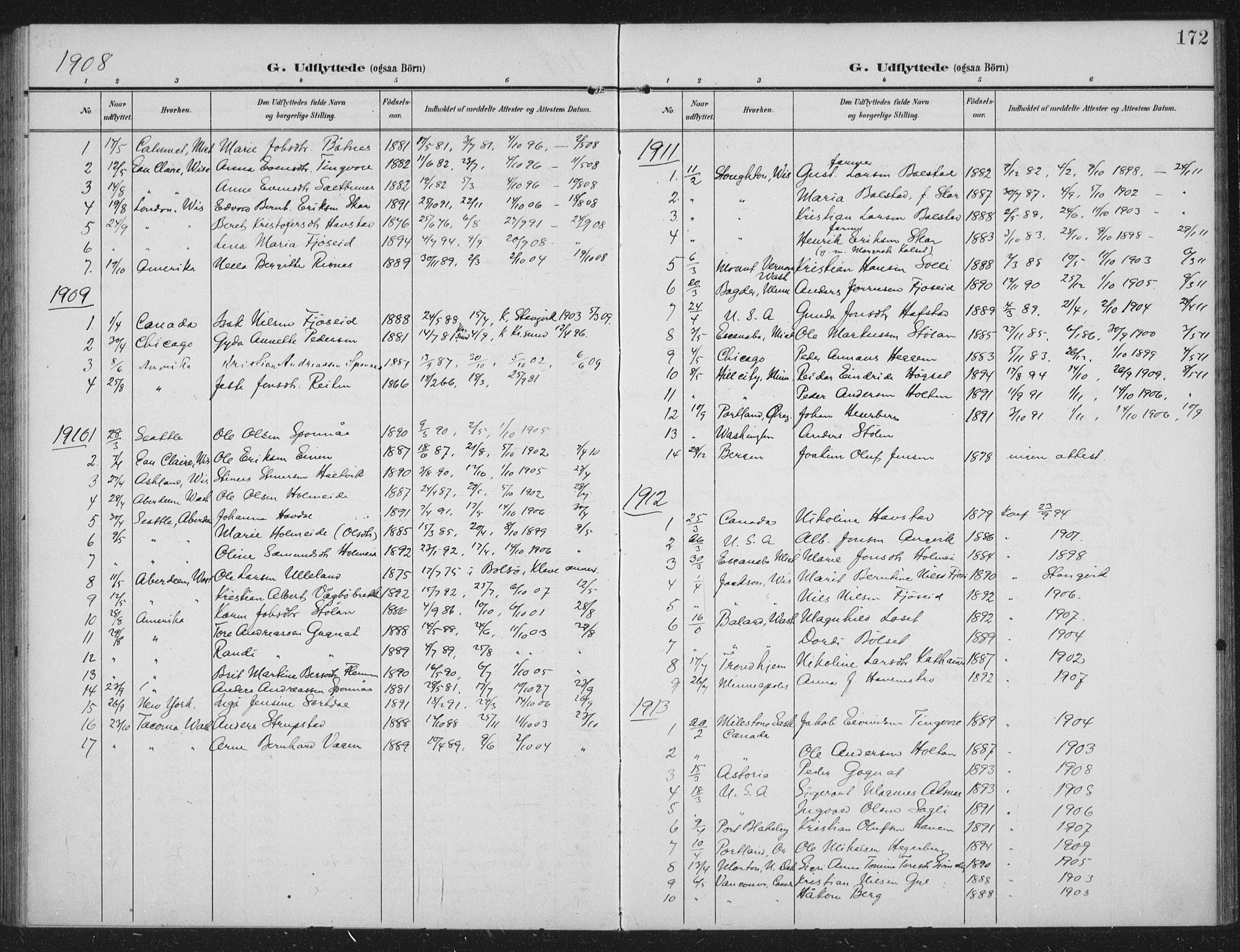 Ministerialprotokoller, klokkerbøker og fødselsregistre - Møre og Romsdal, AV/SAT-A-1454/586/L0989: Parish register (official) no. 586A15, 1906-1915, p. 172