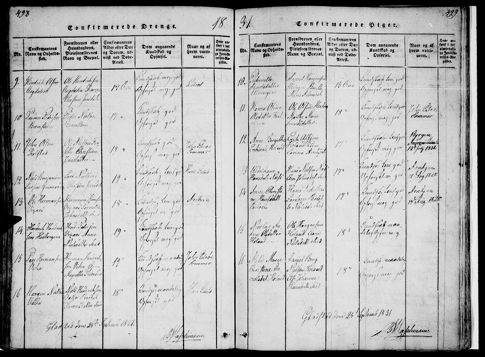 Ministerialprotokoller, klokkerbøker og fødselsregistre - Nordland, AV/SAT-A-1459/816/L0239: Parish register (official) no. 816A05, 1820-1845, p. 498-499