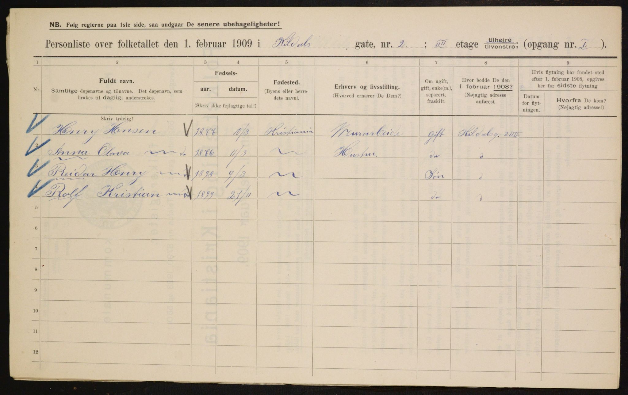 OBA, Municipal Census 1909 for Kristiania, 1909, p. 68541