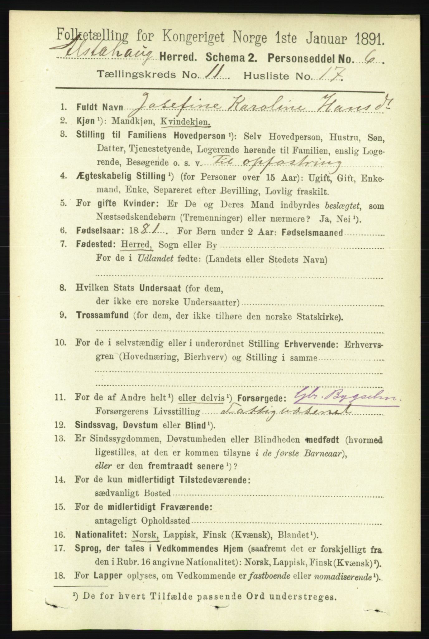 RA, 1891 census for 1820 Alstahaug, 1891, p. 3977