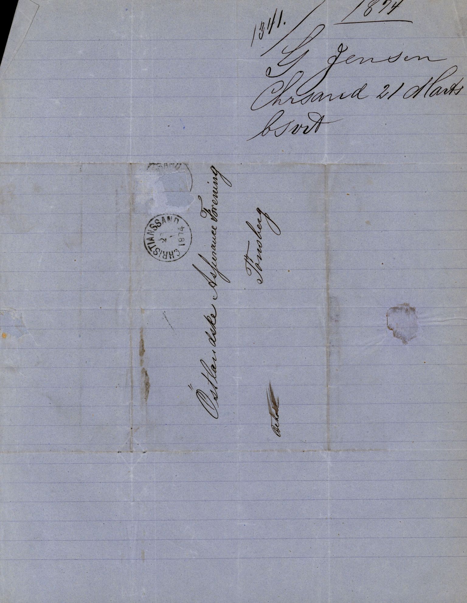 Pa 63 - Østlandske skibsassuranceforening, VEMU/A-1079/G/Ga/L0006/0024: Havaridokumenter / Ocean, 1874