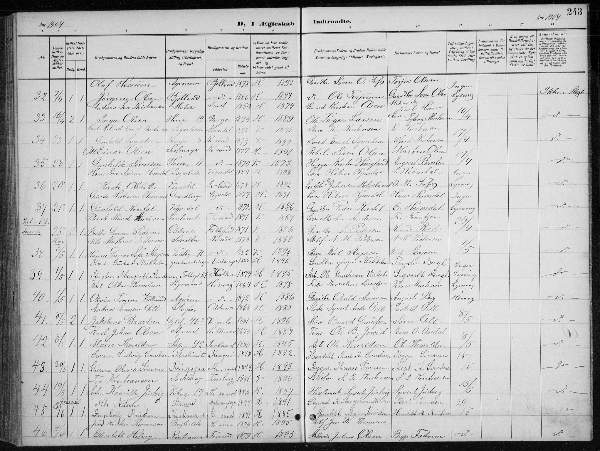 Kristiansand domprosti, AV/SAK-1112-0006/F/Fb/L0018: Parish register (copy) no. B 18, 1896-1905, p. 243