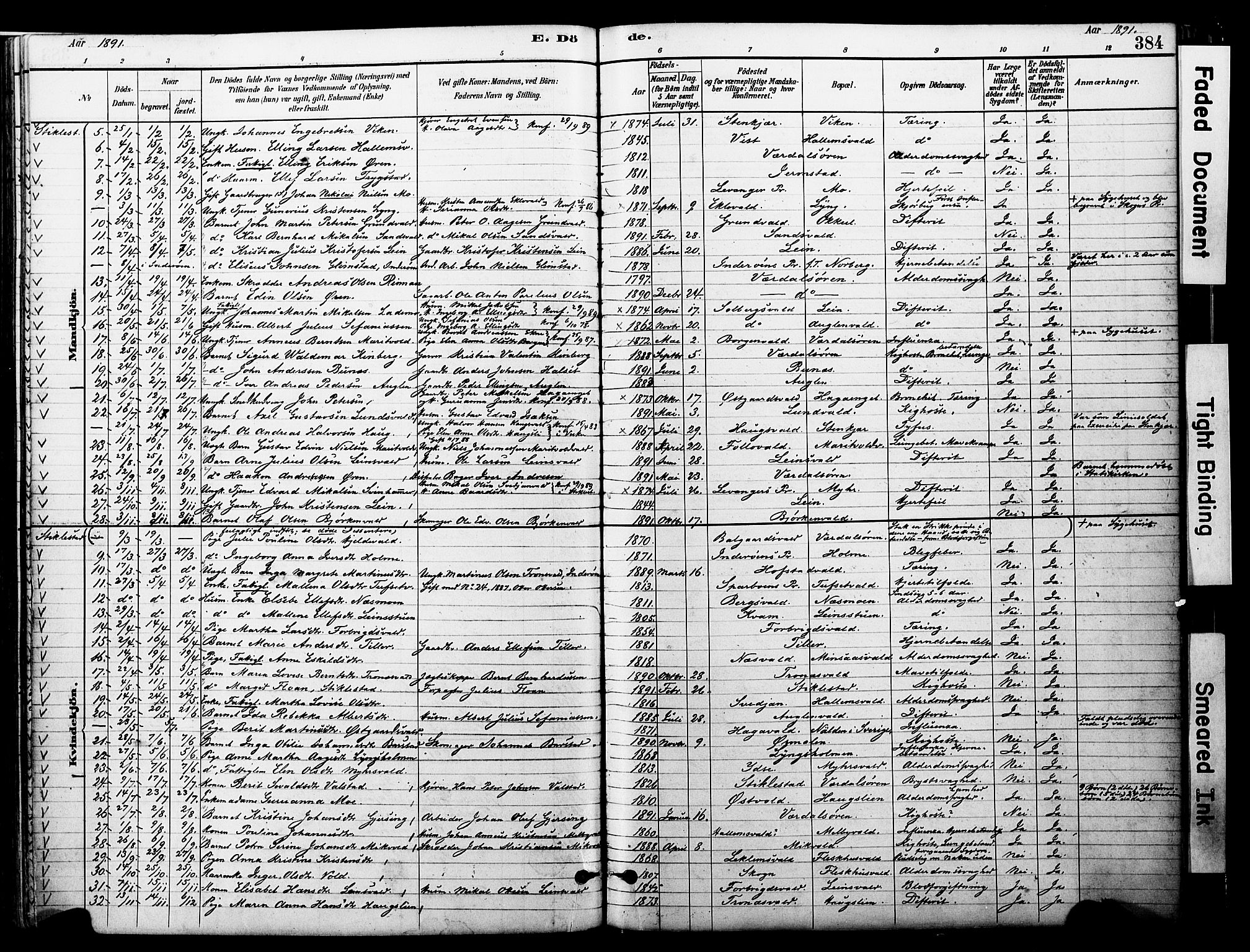Ministerialprotokoller, klokkerbøker og fødselsregistre - Nord-Trøndelag, SAT/A-1458/723/L0244: Parish register (official) no. 723A13, 1881-1899, p. 384