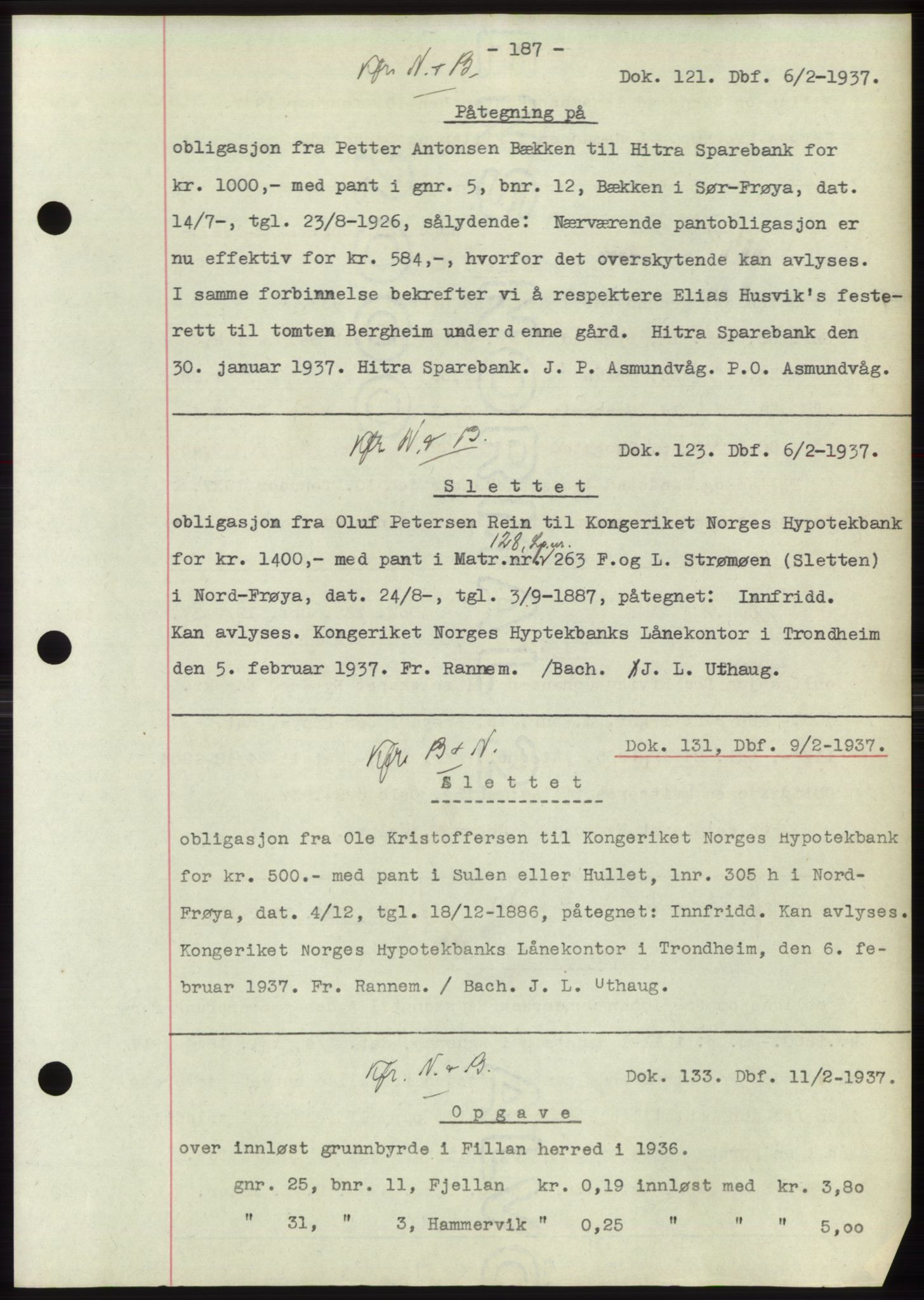 Hitra sorenskriveri, AV/SAT-A-0018/2/2C/2Ca: Mortgage book no. C1, 1936-1945, Diary no: : 121/1937