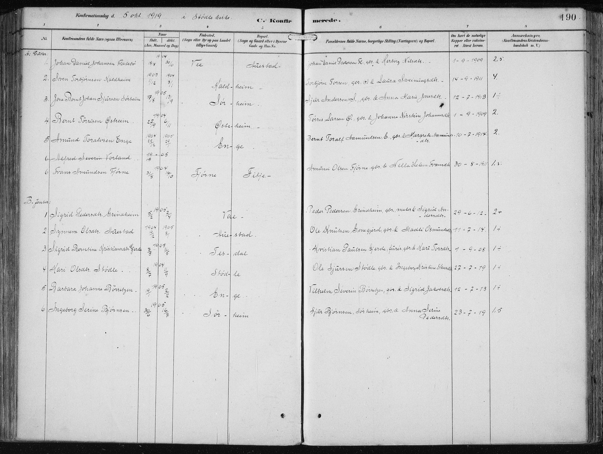 Etne sokneprestembete, SAB/A-75001/H/Haa: Parish register (official) no. B  1, 1879-1919, p. 190