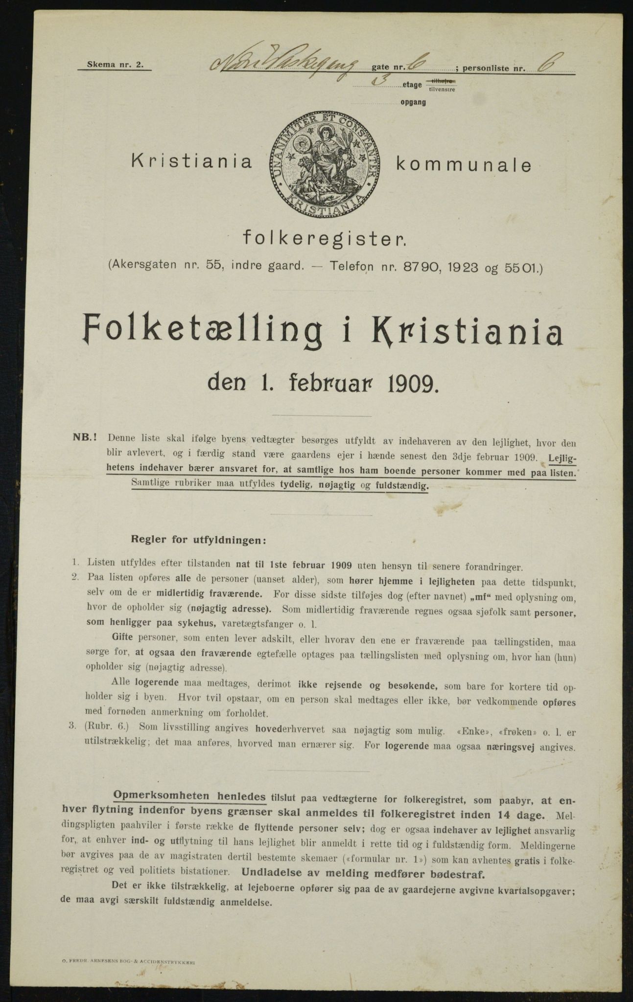 OBA, Municipal Census 1909 for Kristiania, 1909, p. 63051
