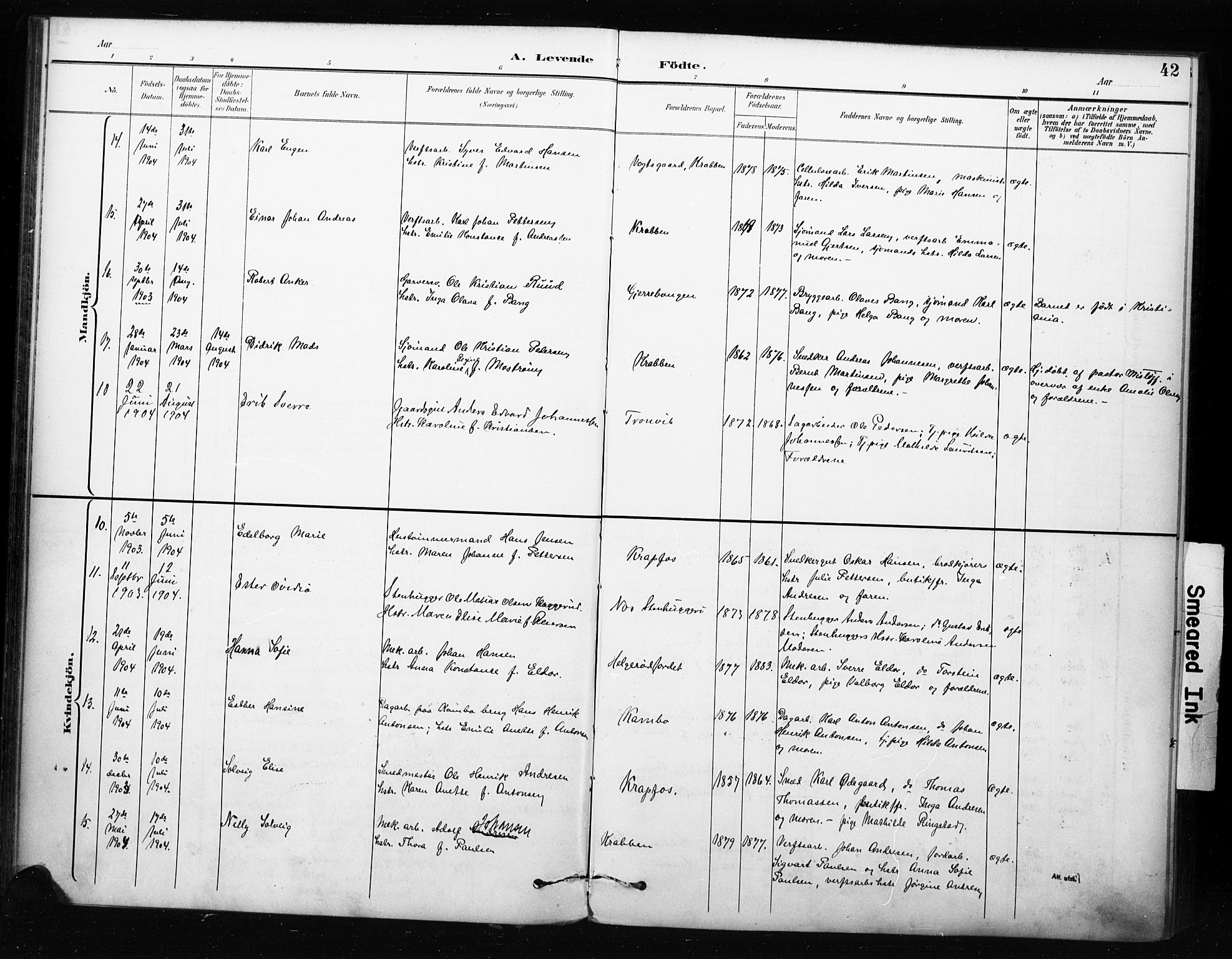 Moss prestekontor Kirkebøker, AV/SAO-A-2003/F/Fc/L0002: Parish register (official) no. III 2, 1894-1906, p. 42