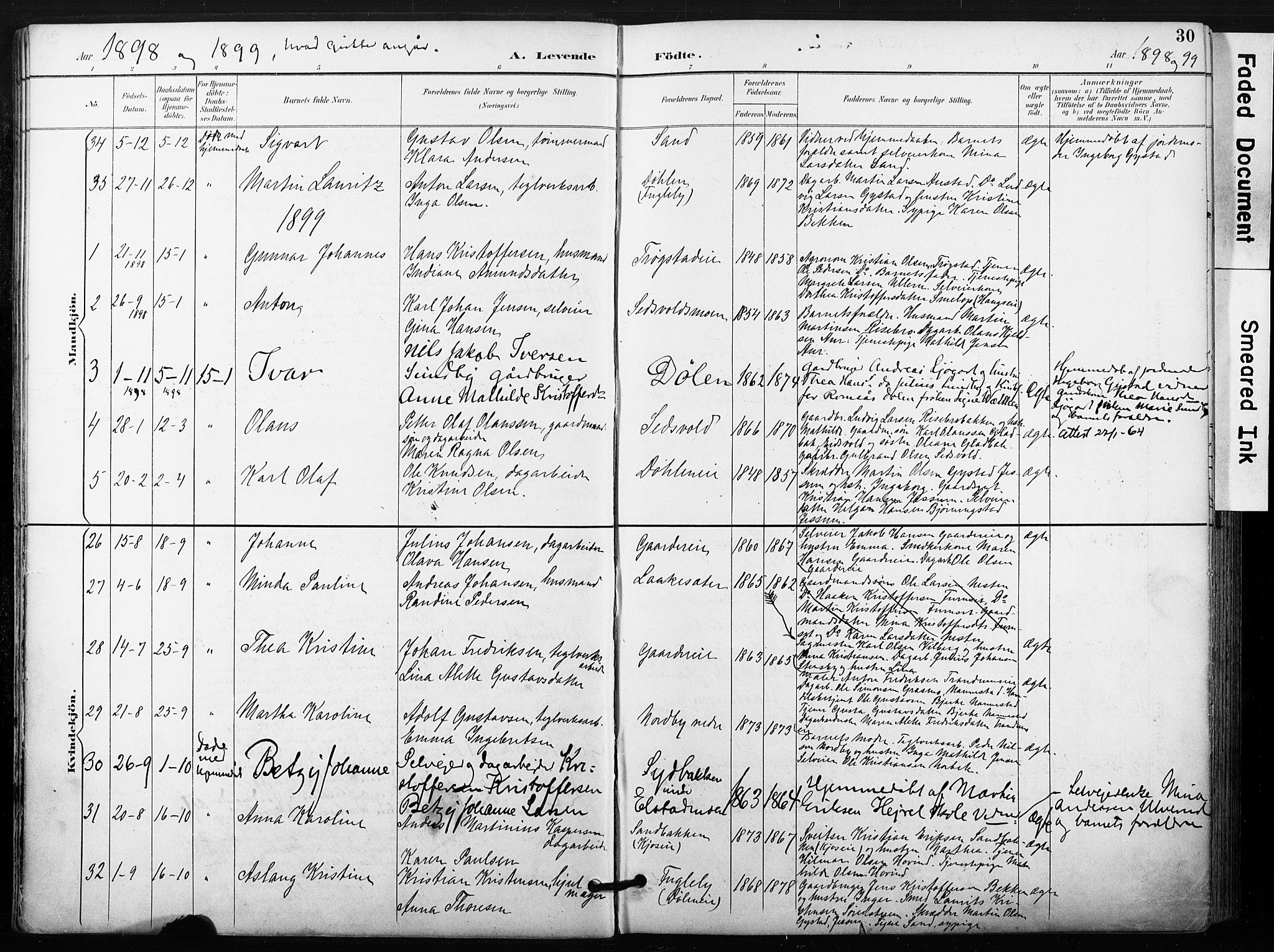 Ullensaker prestekontor Kirkebøker, AV/SAO-A-10236a/F/Fb/L0002: Parish register (official) no. II 2, 1894-1909, p. 30