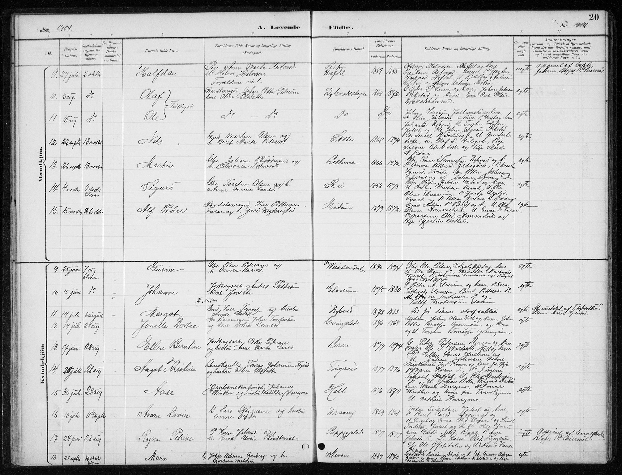 Ministerialprotokoller, klokkerbøker og fødselsregistre - Nord-Trøndelag, SAT/A-1458/710/L0096: Parish register (copy) no. 710C01, 1892-1925, p. 20