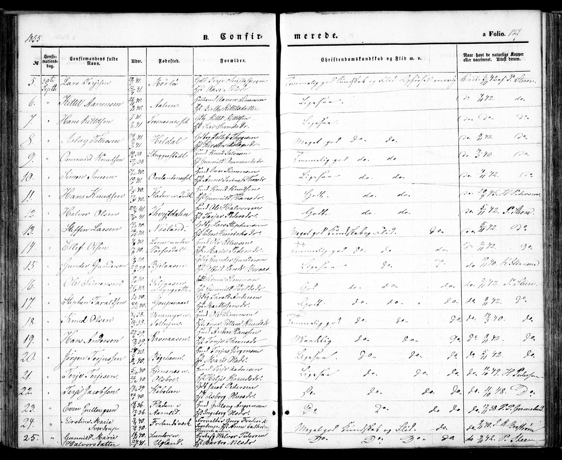 Froland sokneprestkontor, AV/SAK-1111-0013/F/Fa/L0002: Parish register (official) no. A 2, 1845-1863, p. 127