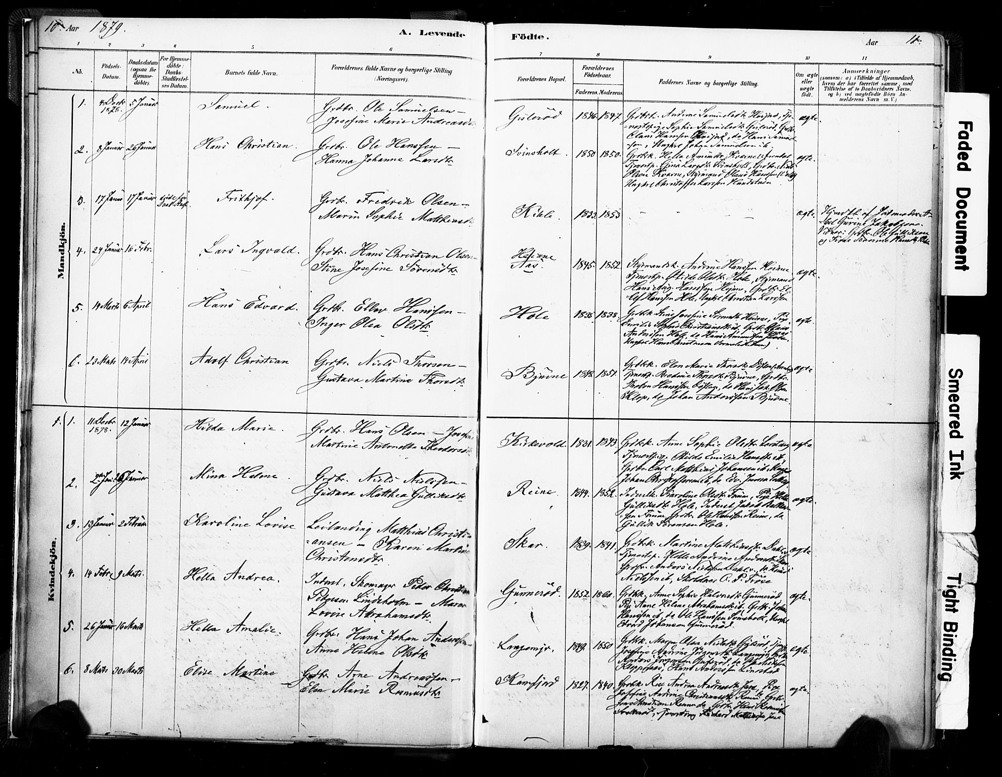 Ramnes kirkebøker, AV/SAKO-A-314/F/Fa/L0007: Parish register (official) no. I 7, 1878-1895, p. 10-11