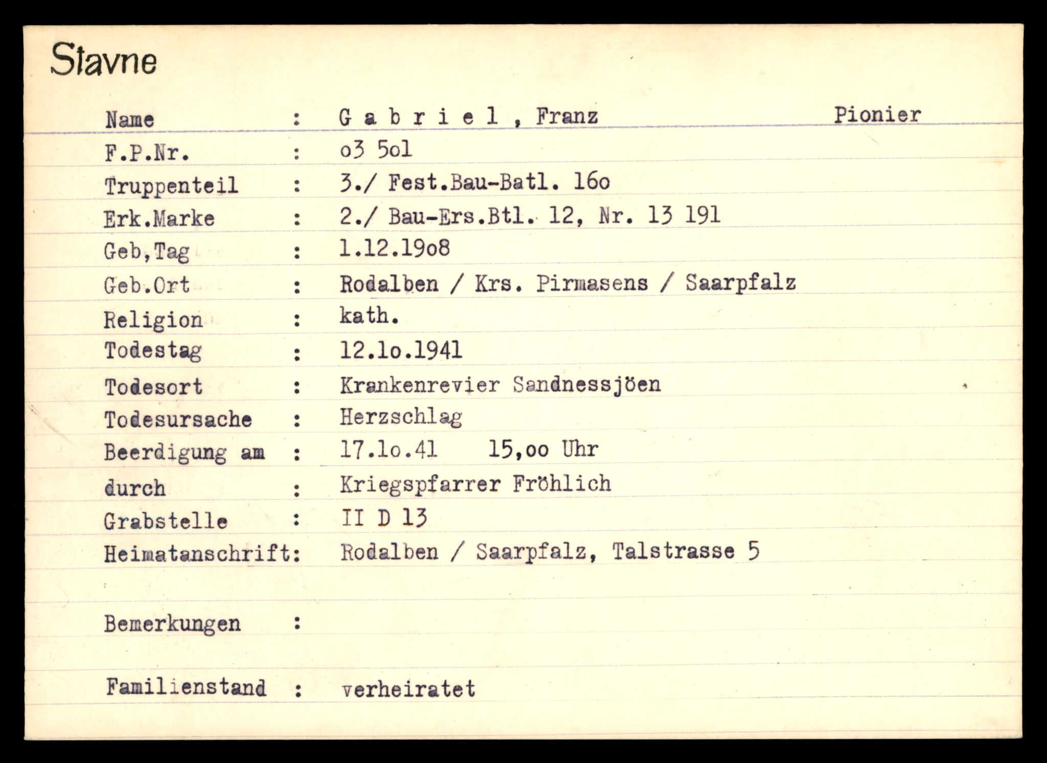 Distriktskontoret for krigsgraver, SAT/A-5030/E/L0003: Kasett/kartotek over tysk Krigskirkegård Stavne, 1945, p. 357