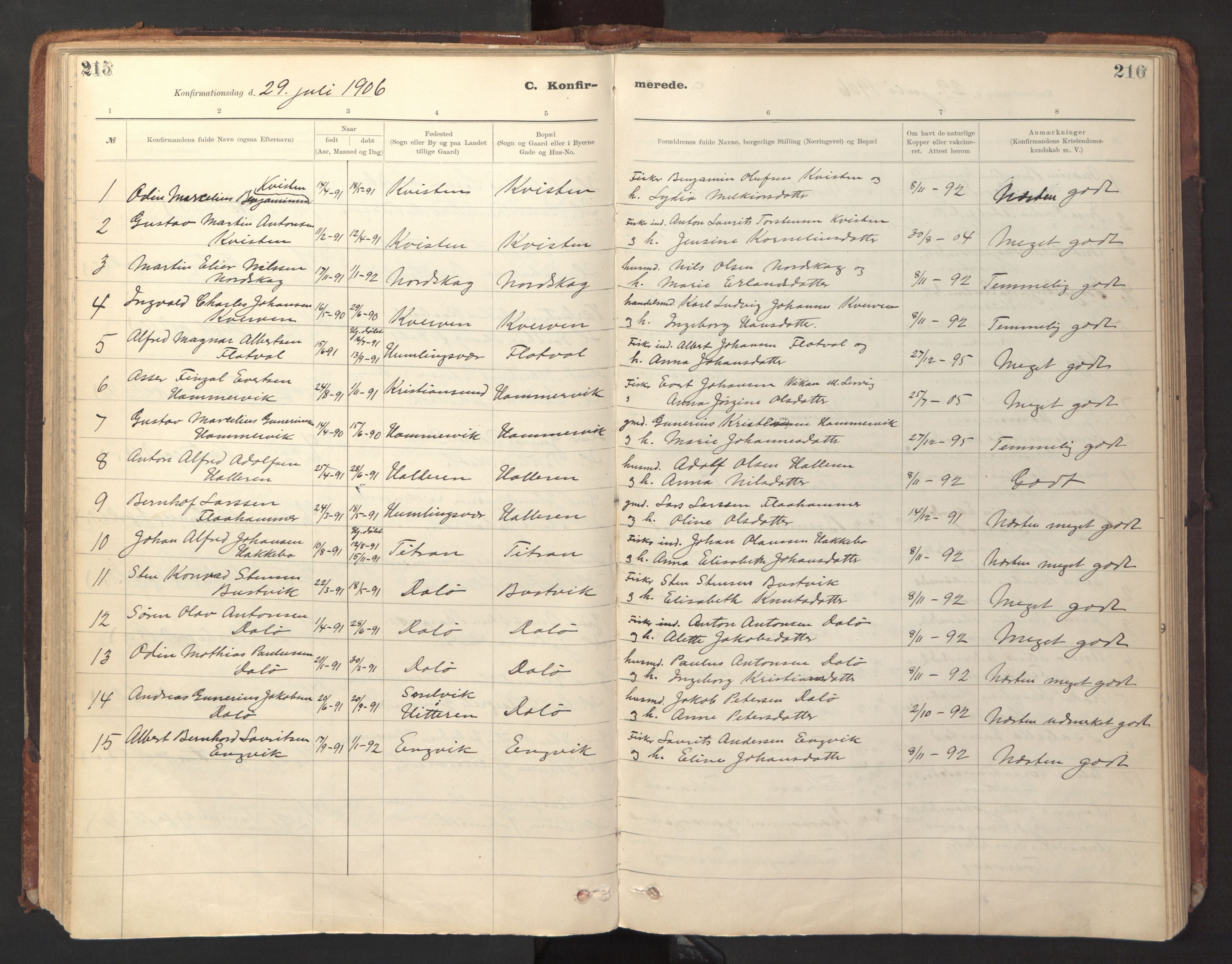 Ministerialprotokoller, klokkerbøker og fødselsregistre - Sør-Trøndelag, AV/SAT-A-1456/641/L0596: Parish register (official) no. 641A02, 1898-1915, p. 215-216