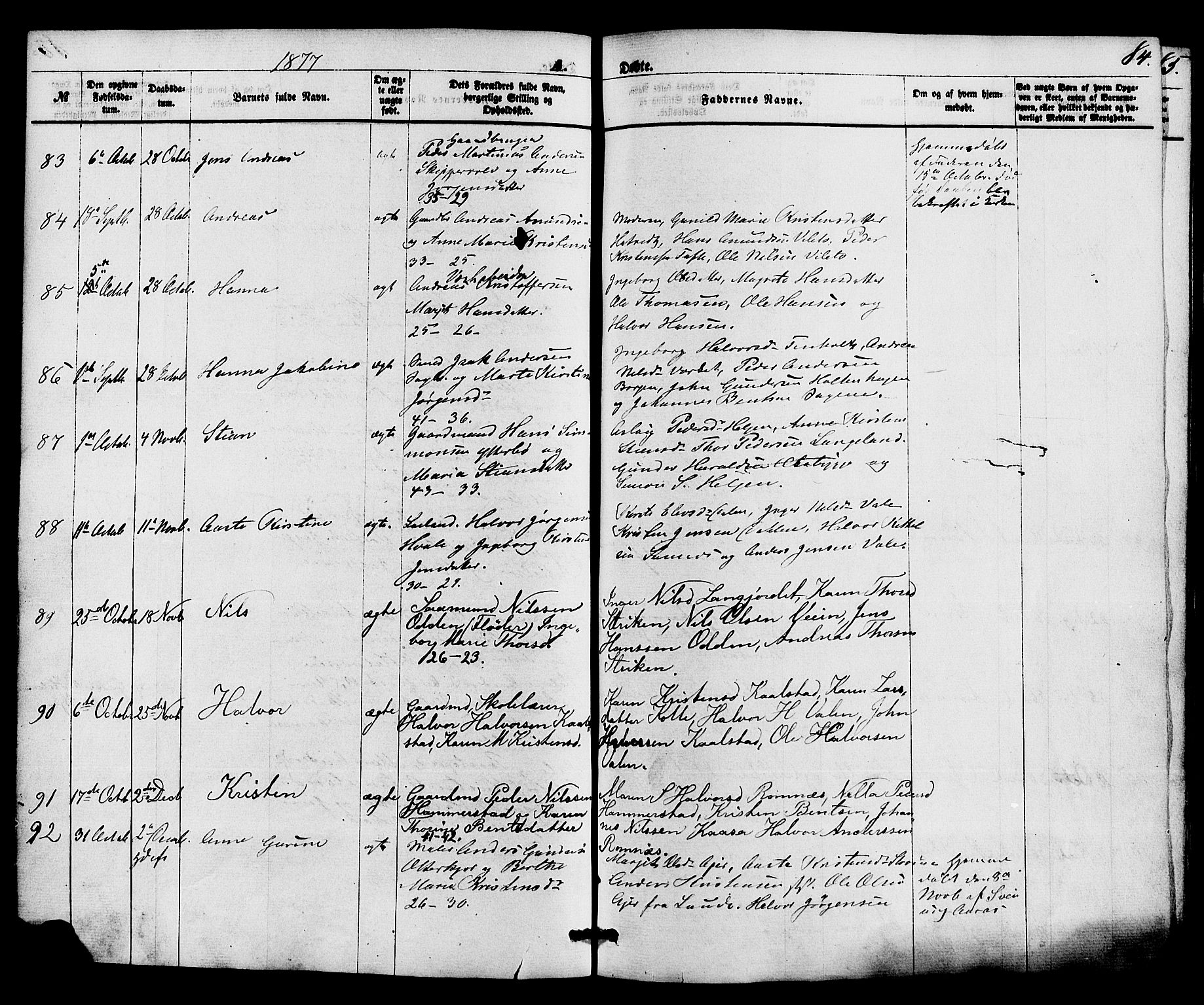 Holla kirkebøker, AV/SAKO-A-272/F/Fa/L0007: Parish register (official) no. 7, 1869-1881, p. 84