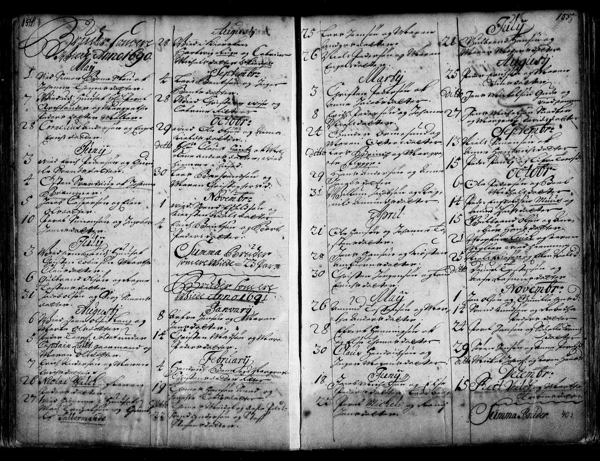 Oslo domkirke Kirkebøker, SAO/A-10752/F/Fa/L0001: Parish register (official) no. 1, 1648-1704, p. 154-155