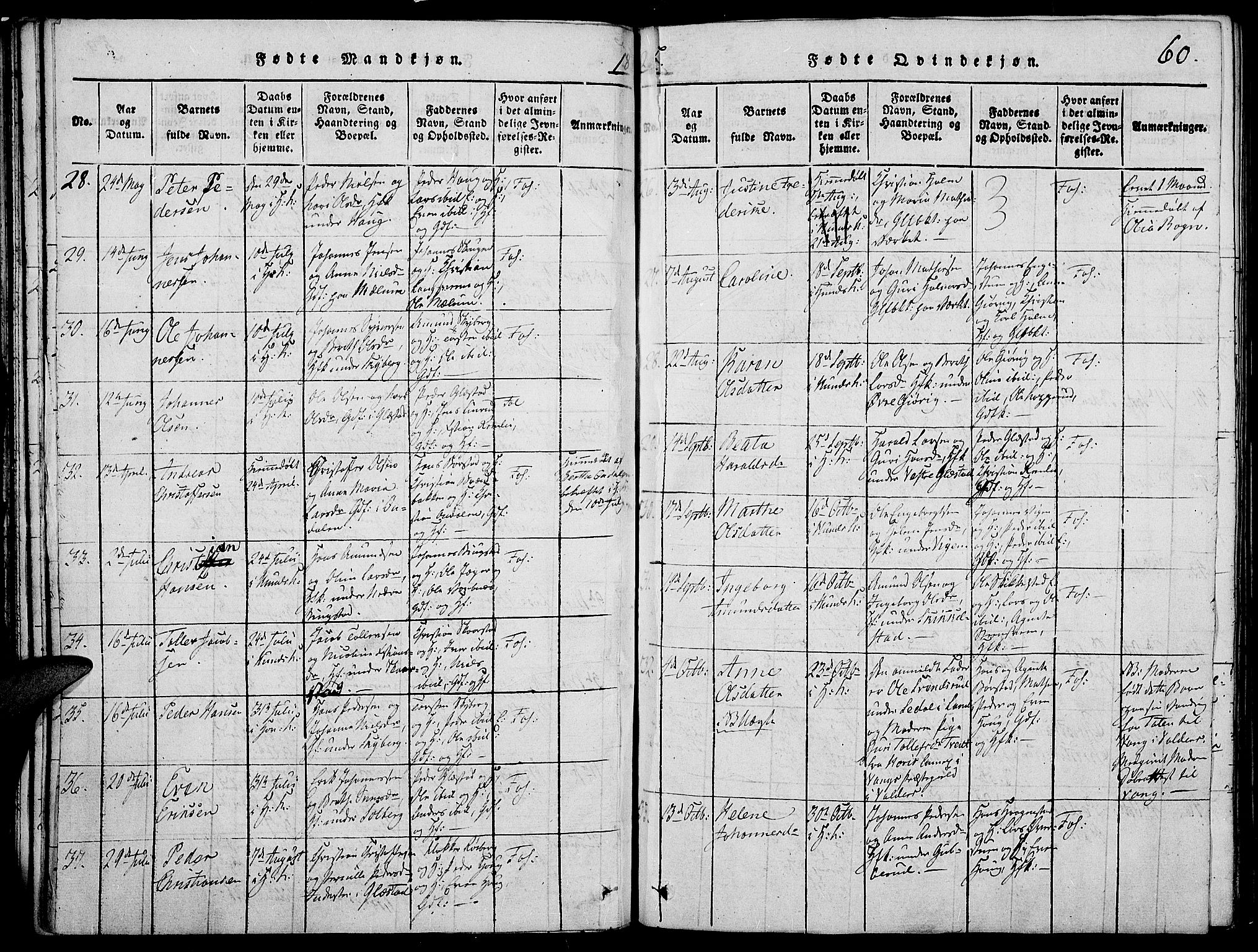 Vardal prestekontor, SAH/PREST-100/H/Ha/Haa/L0004: Parish register (official) no. 4, 1814-1831, p. 60