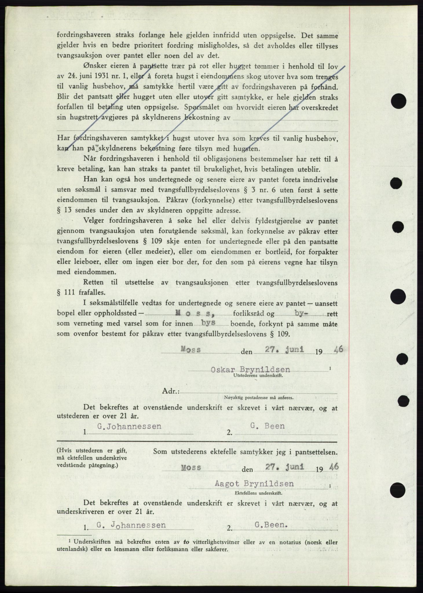 Moss sorenskriveri, SAO/A-10168: Mortgage book no. B15, 1946-1946, Diary no: : 1495/1946