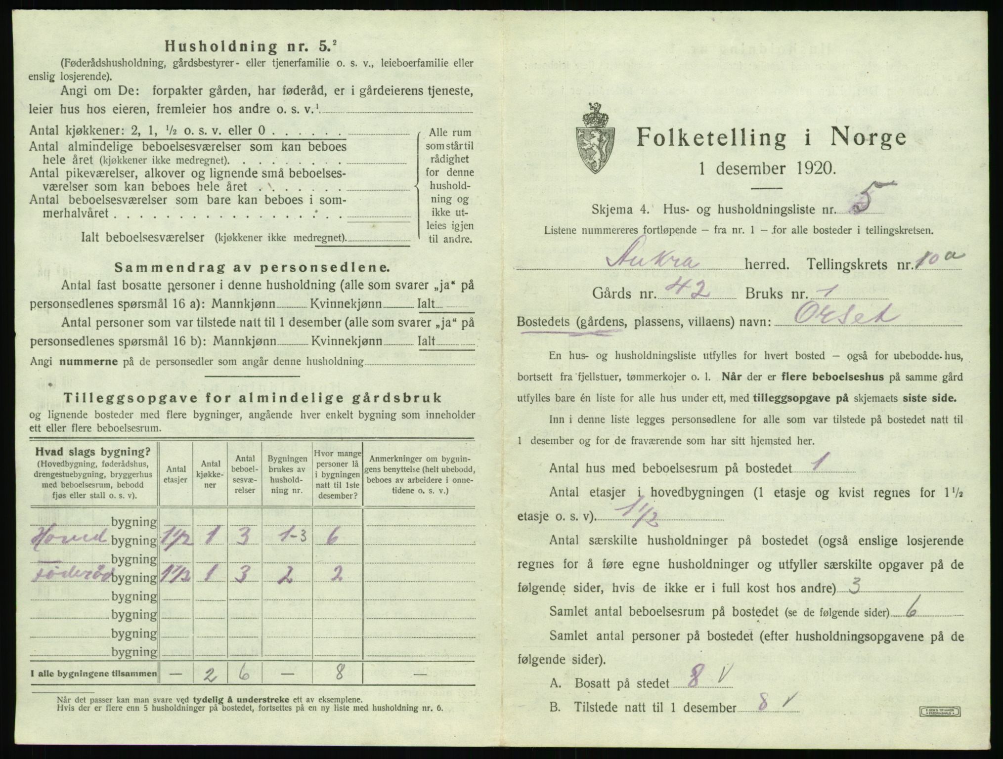 SAT, 1920 census for Aukra, 1920, p. 661