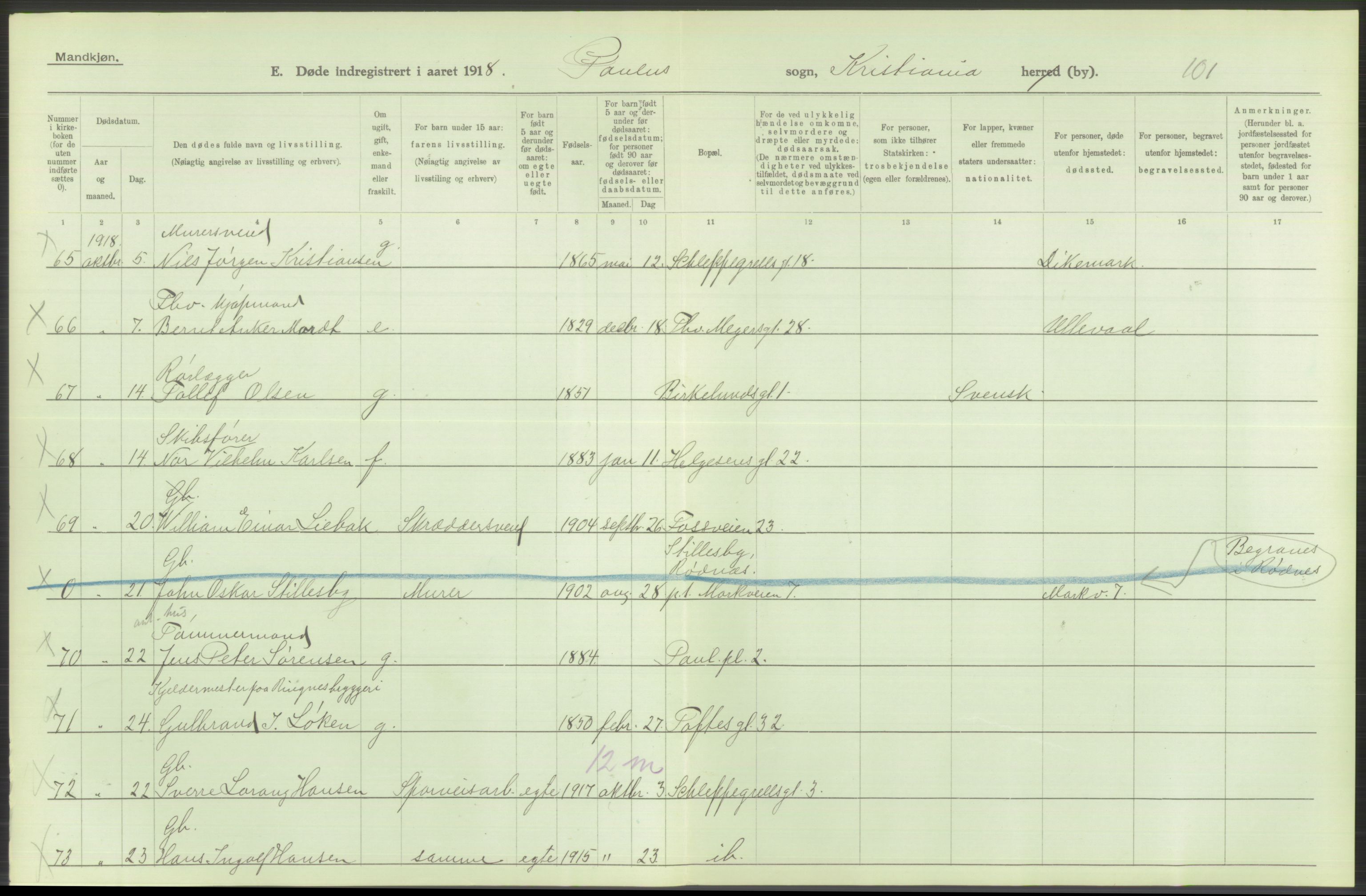 Statistisk sentralbyrå, Sosiodemografiske emner, Befolkning, AV/RA-S-2228/D/Df/Dfb/Dfbh/L0010: Kristiania: Døde, 1918, p. 646