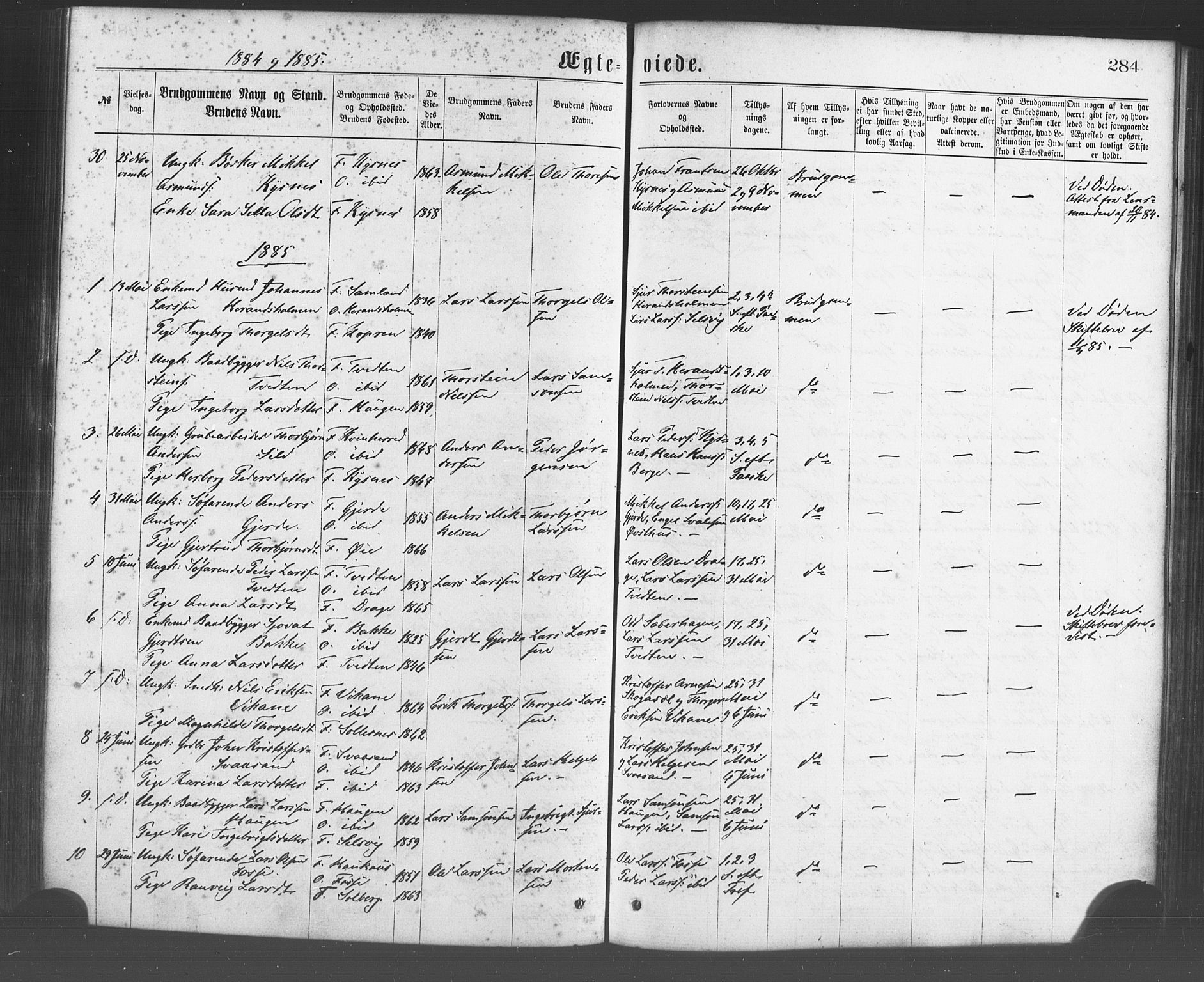 Strandebarm sokneprestembete, AV/SAB-A-78401/H/Haa: Parish register (official) no. A 9, 1872-1886, p. 284