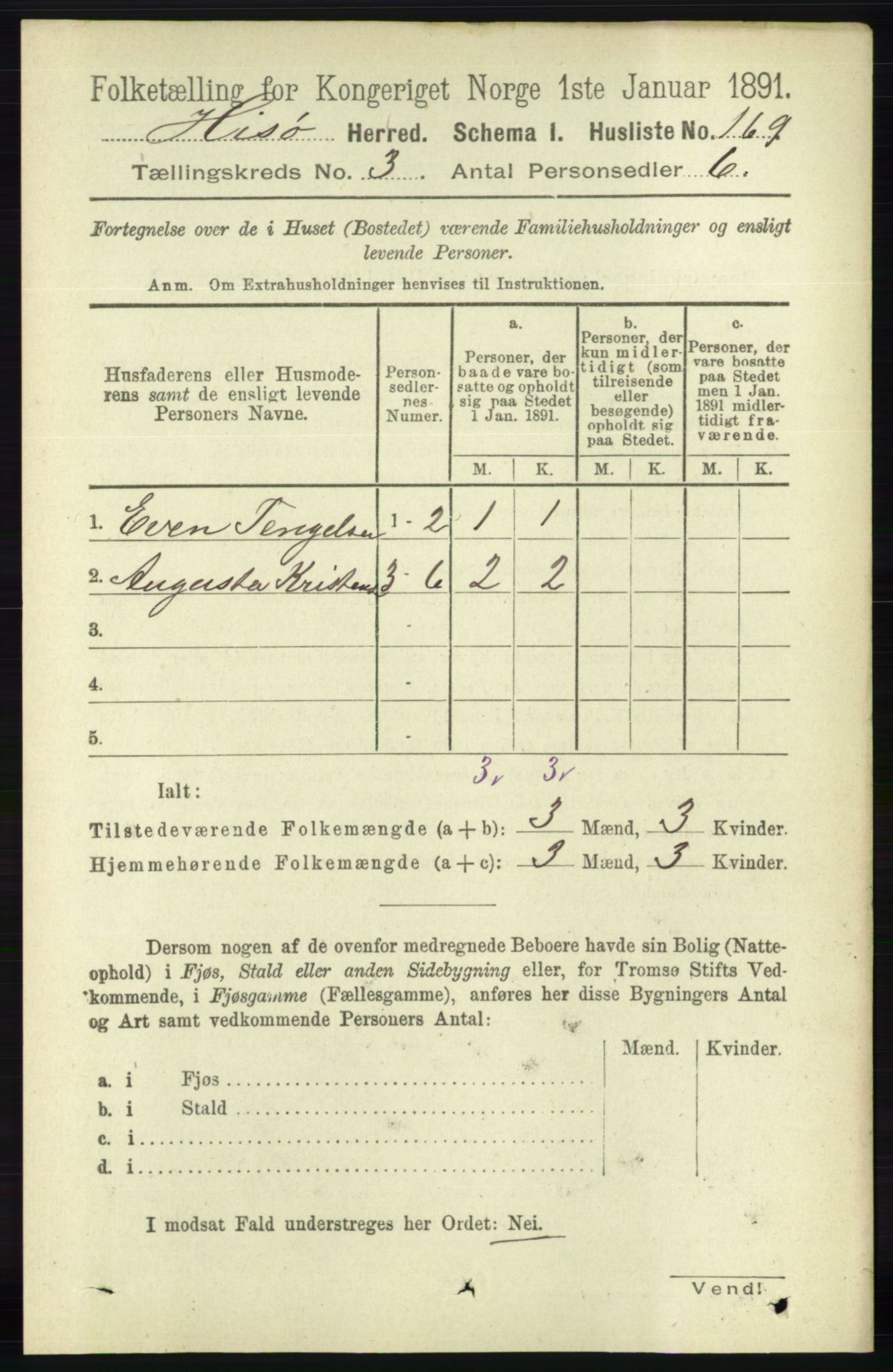 RA, 1891 census for 0922 Hisøy, 1891, p. 2248