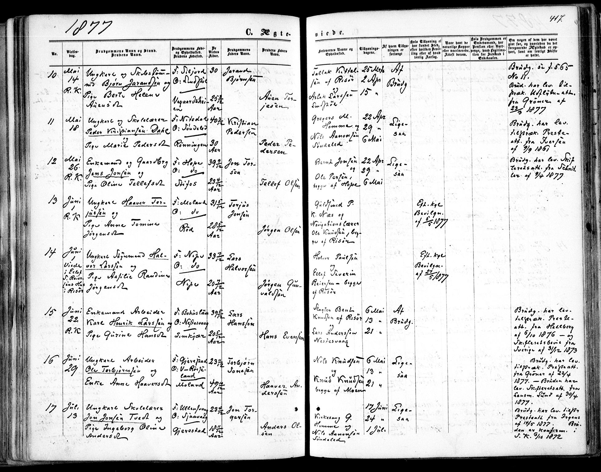 Søndeled sokneprestkontor, AV/SAK-1111-0038/F/Fa/L0003: Parish register (official) no. A 3, 1861-1879, p. 417