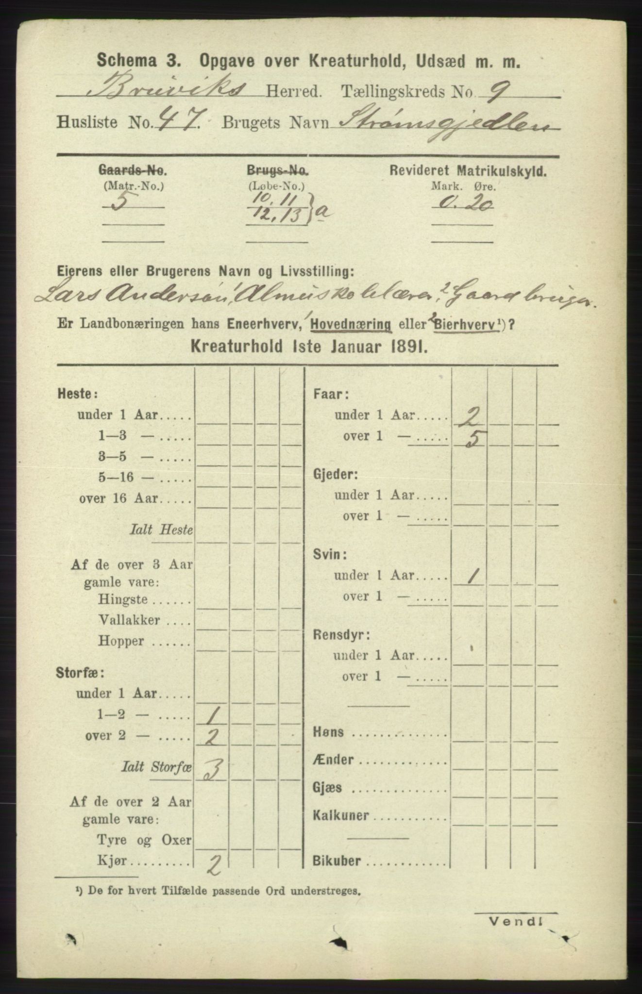 RA, 1891 census for 1251 Bruvik, 1891, p. 4893