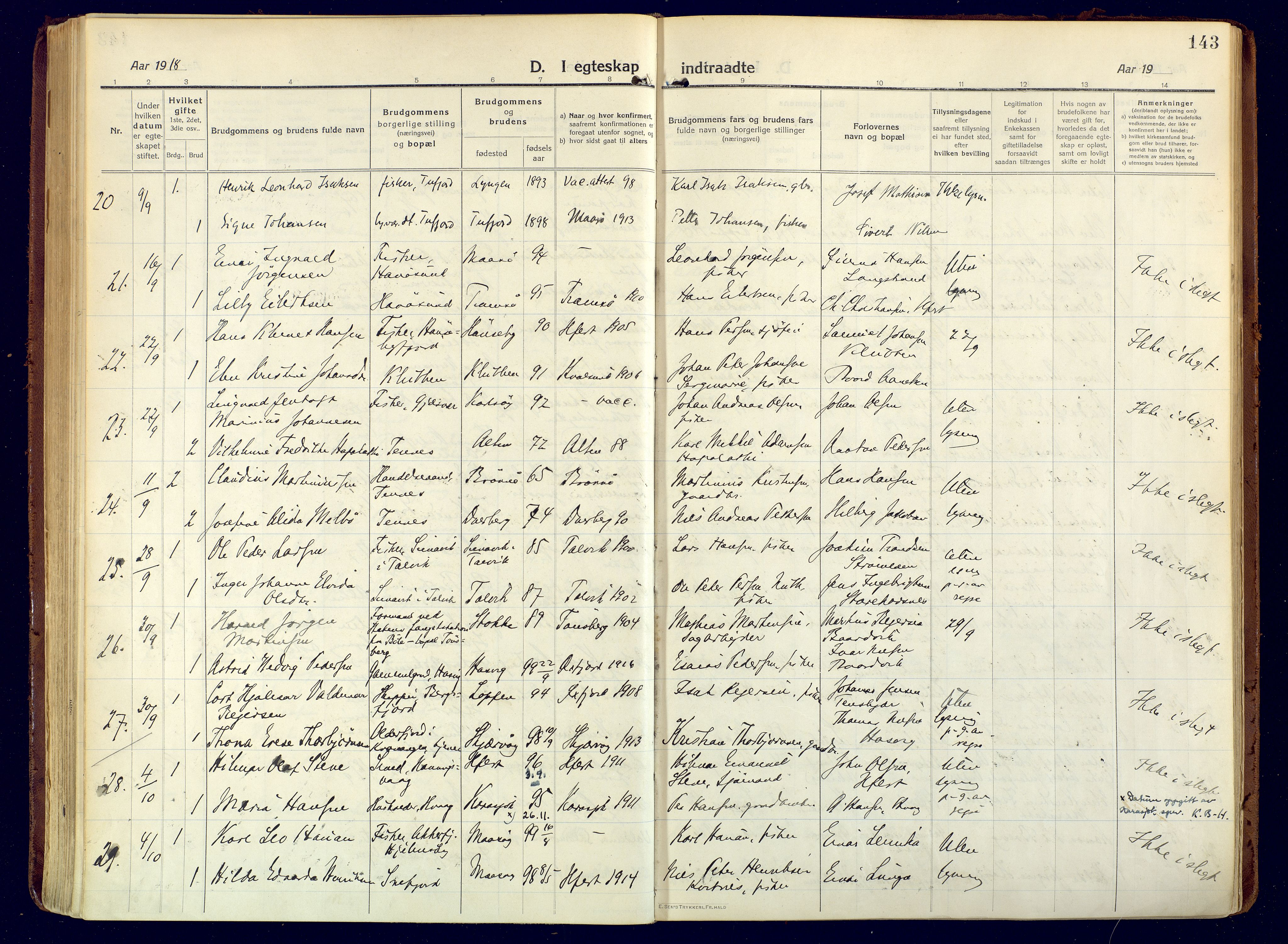 Hammerfest sokneprestkontor, AV/SATØ-S-1347/H/Ha/L0015.kirke: Parish register (official) no. 15, 1916-1923, p. 143