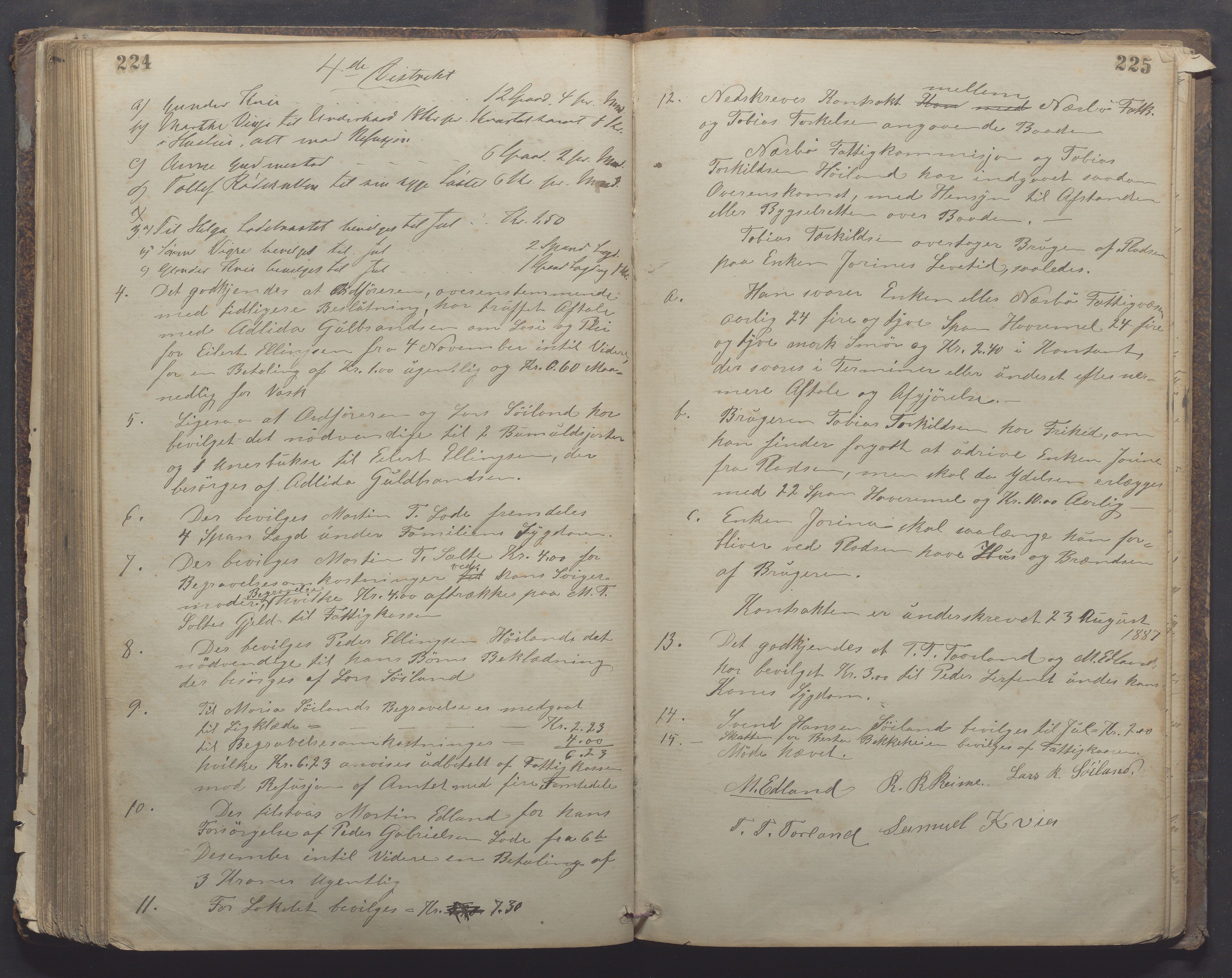 Nærbø kommune- Fattigkommisjon/Fattigstyret/Forsorgstyret, IKAR/K-101038/A/L0001: Møtebok, 1877-1890, p. 224-225