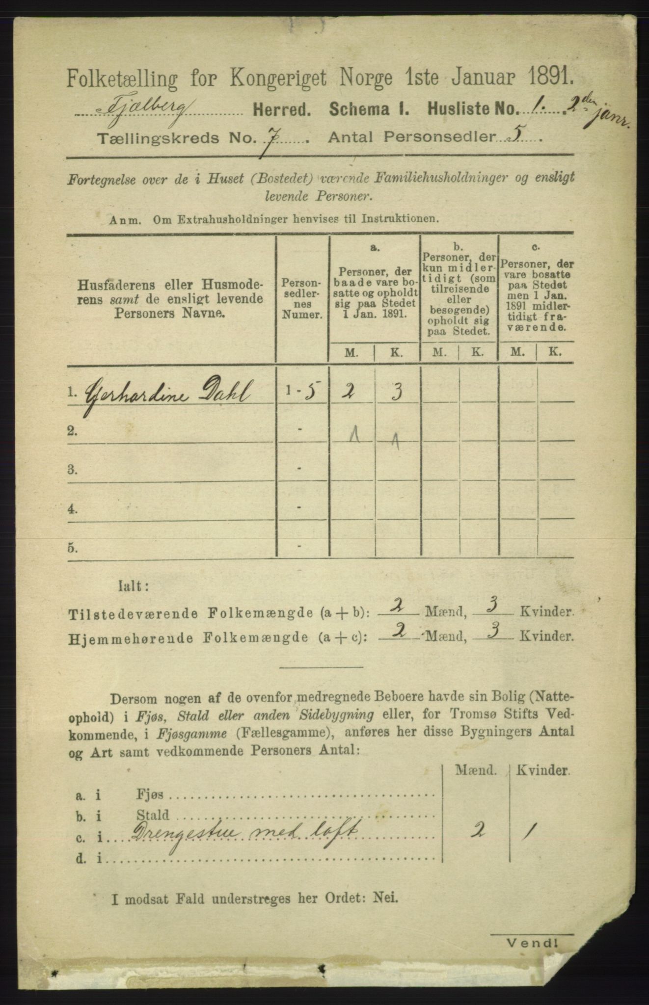 RA, 1891 census for 1213 Fjelberg, 1891, p. 2322