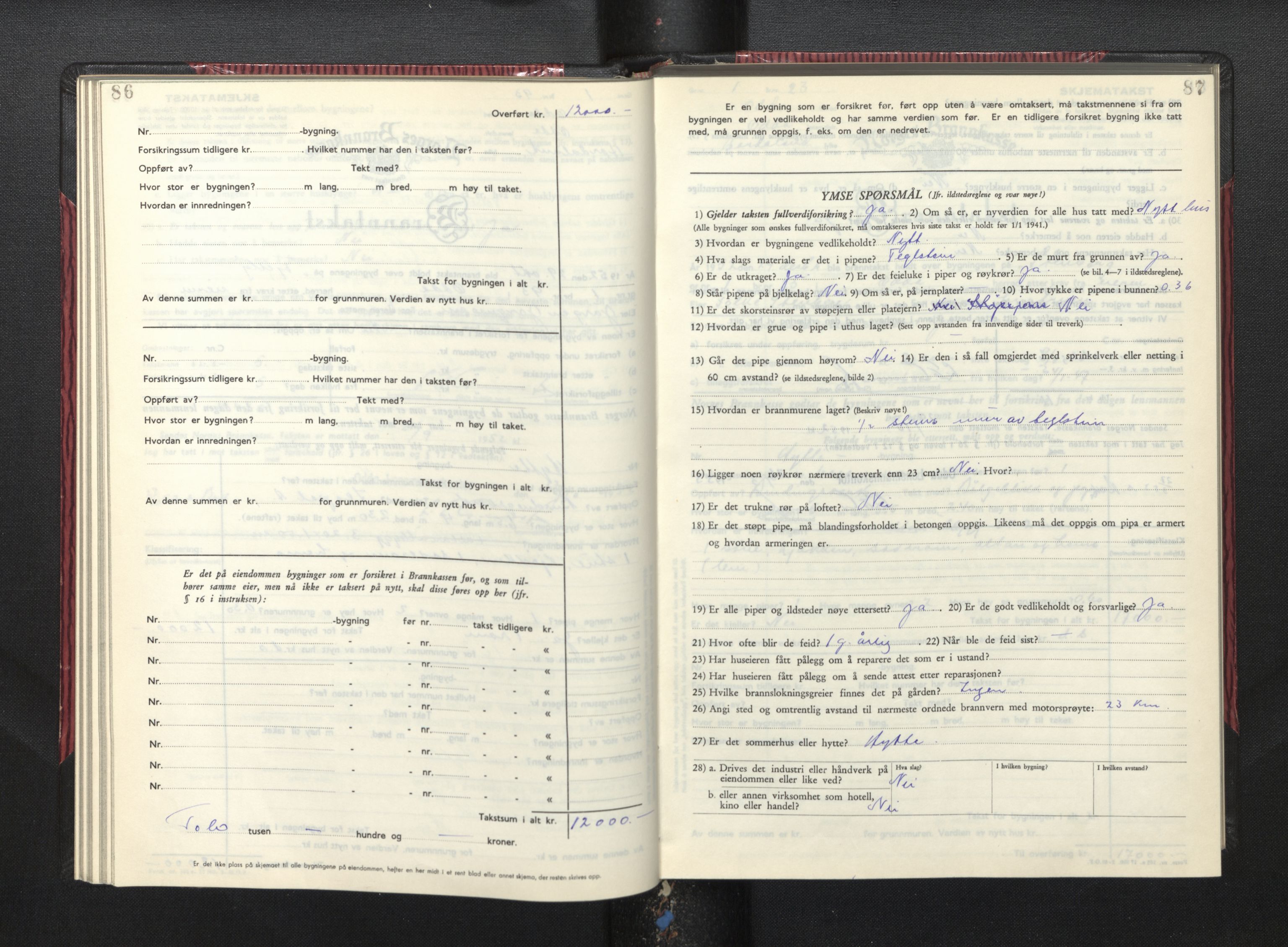 Lensmannen i Odda, AV/SAB-A-34001/0012/L0004: Branntakstprotokoll, skjematakst, 1950-1955, p. 86-87